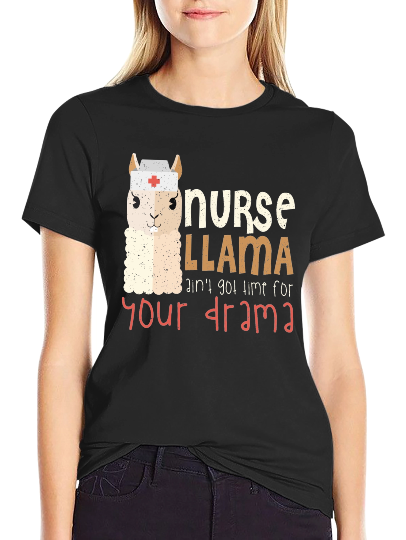 Black Nurse Llama Graphic Tee - Funny & Unique Unisex T-Shirt view 2