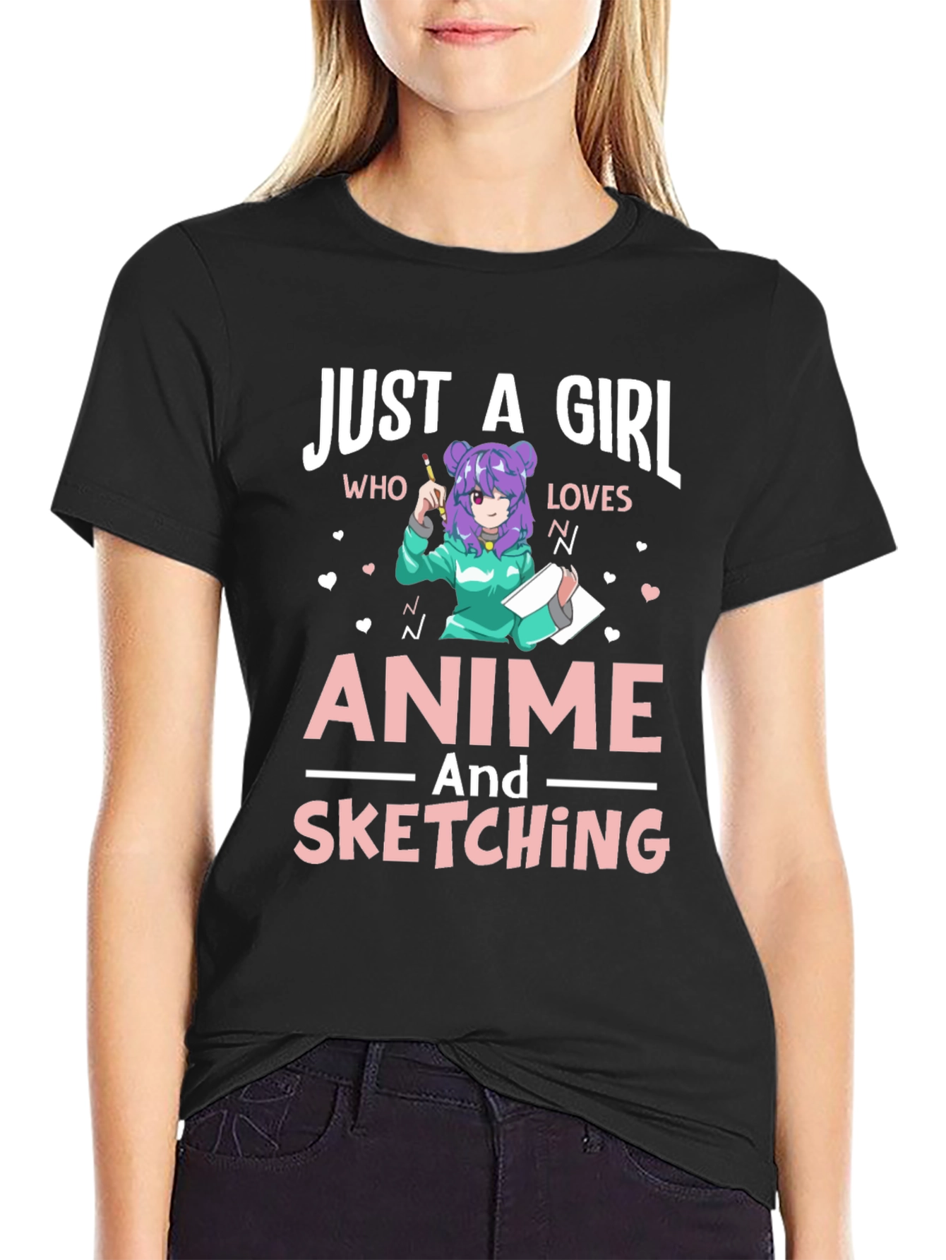 Black Anime & Sketching Girl's T-Shirt view 2