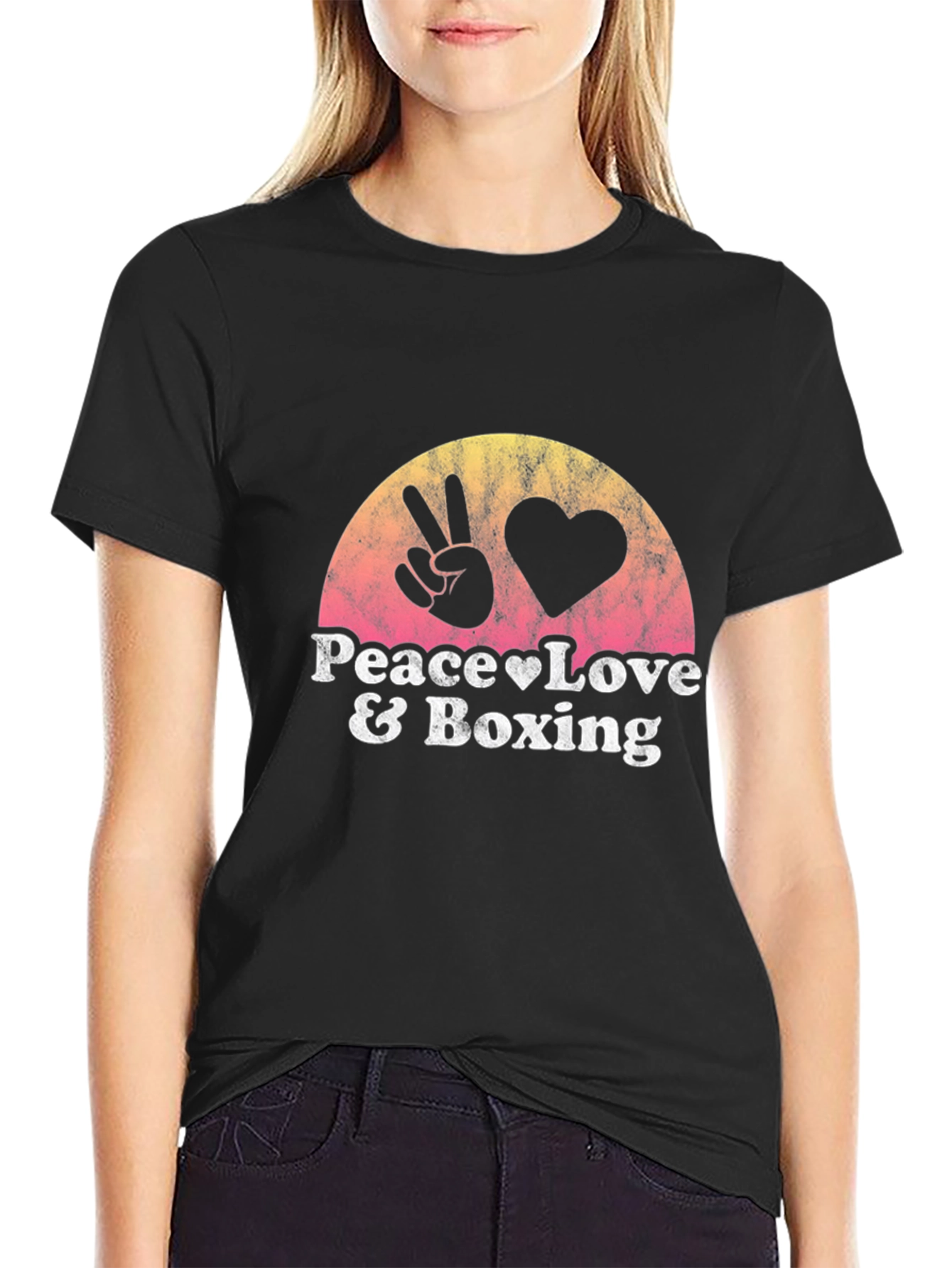 Black Peace Love and Boxing Black T-Shirt view 2