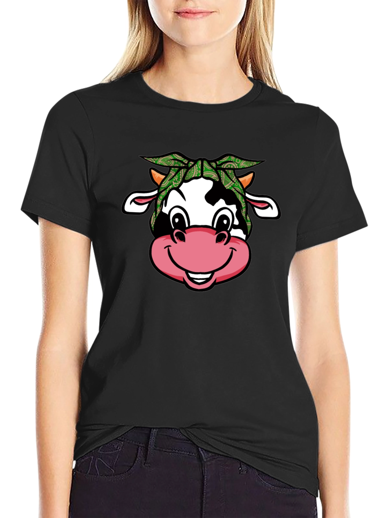 Black Cow Bandana T-Shirt - Cute Animal Graphic Tee view 2