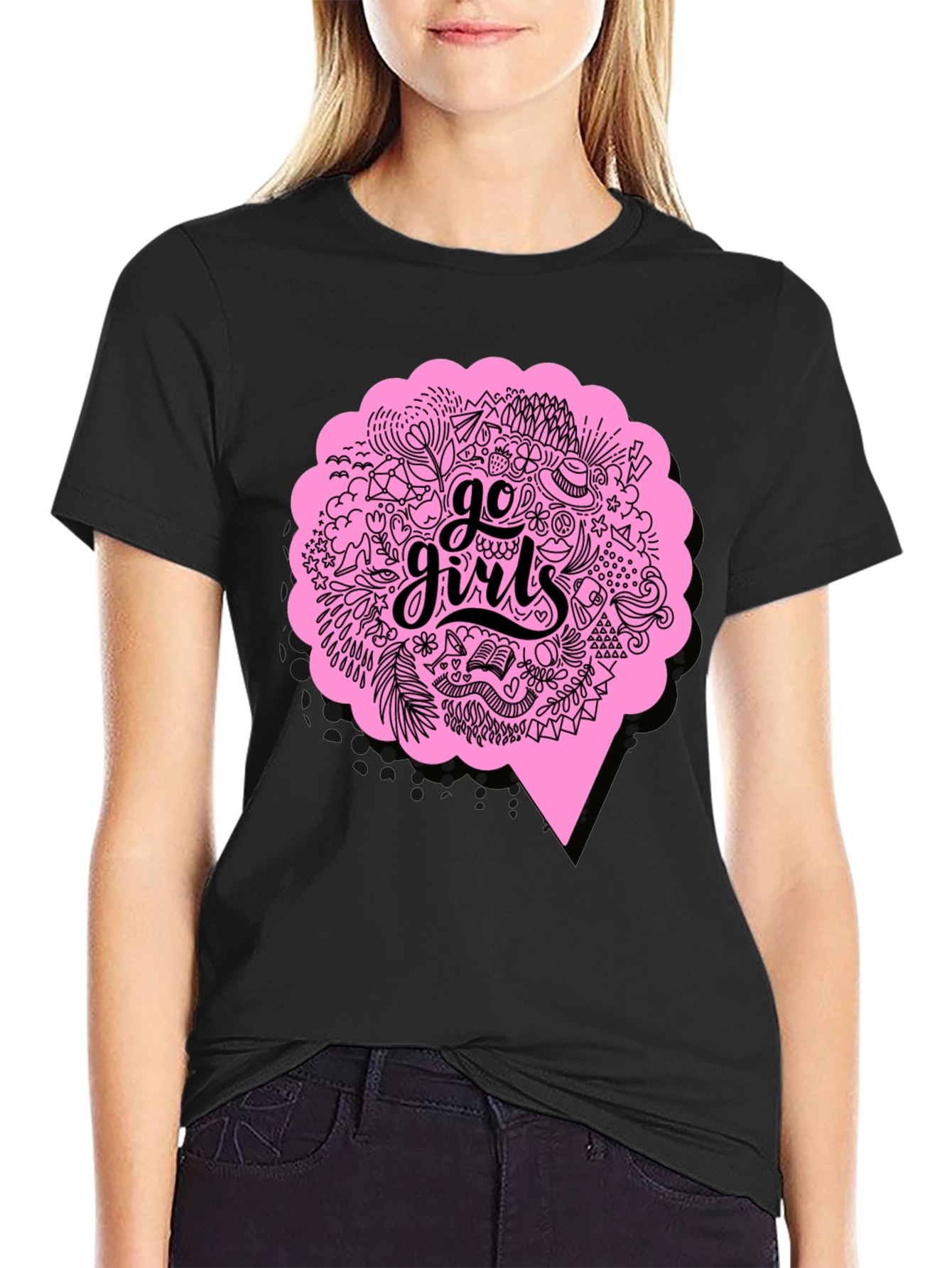 Black Go Girls Graphic Tee - Black Cotton T-Shirt view 2