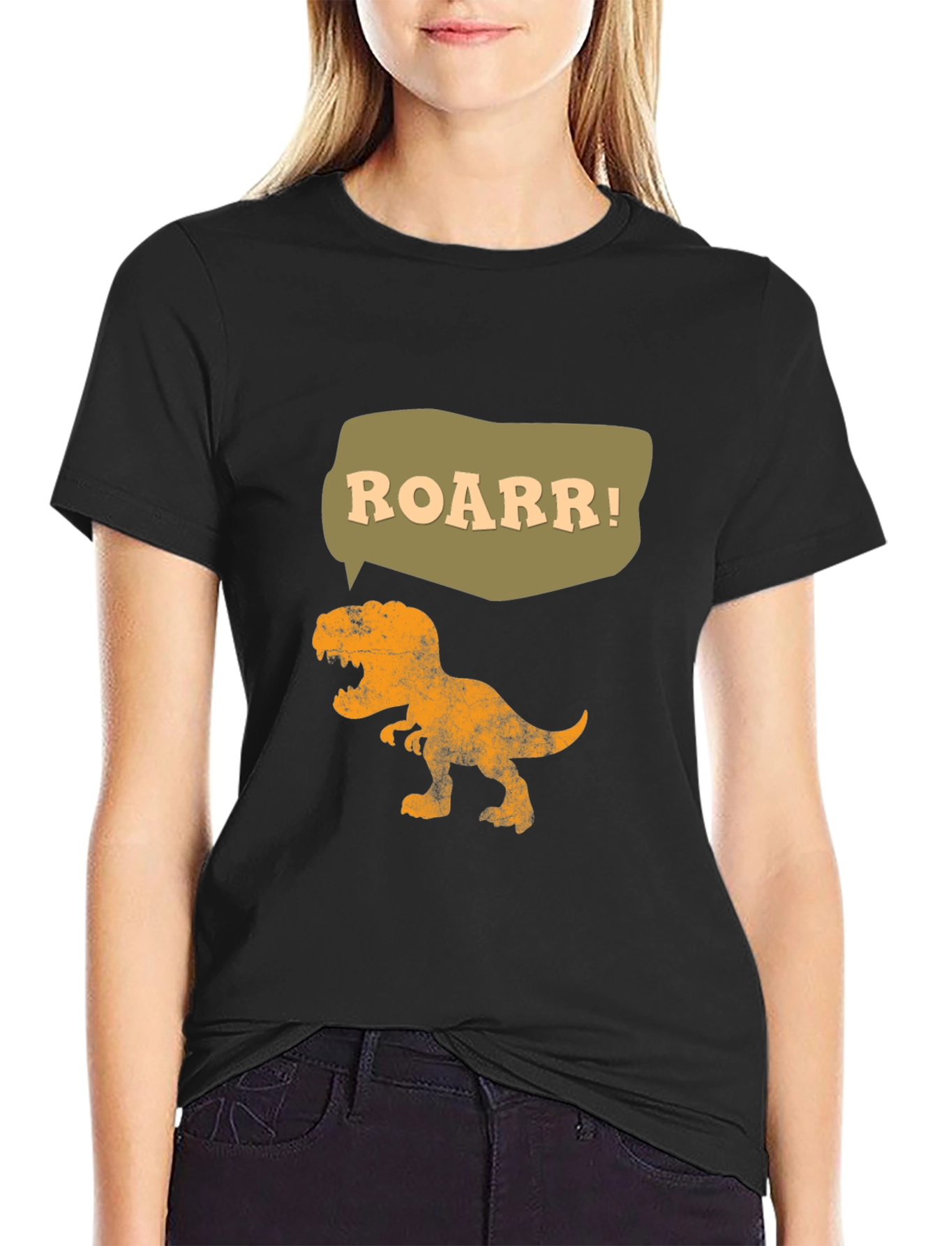 Black Roarr! Dinosaur Graphic Tee - Black Cotton T-Shirt view 2