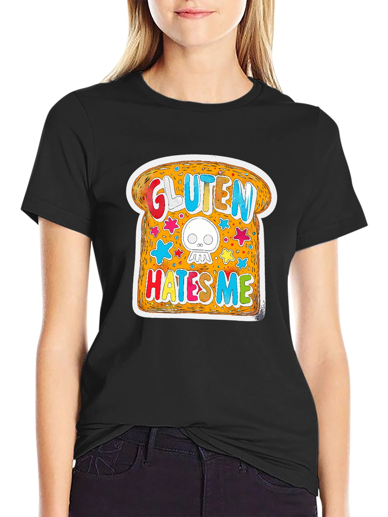Black Gluten Hates Me T-Shirt Funny Graphic Novelty Tee view 2