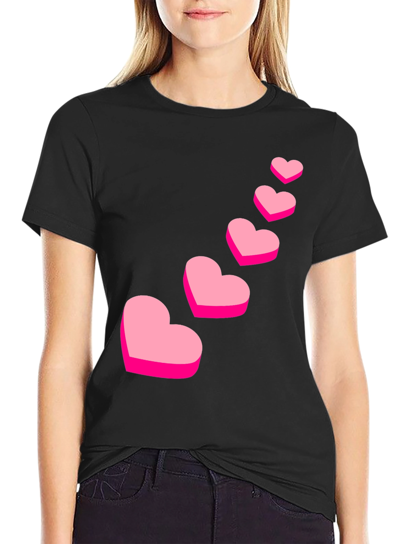 Love Heart Graphic Black T-Shirt - 2