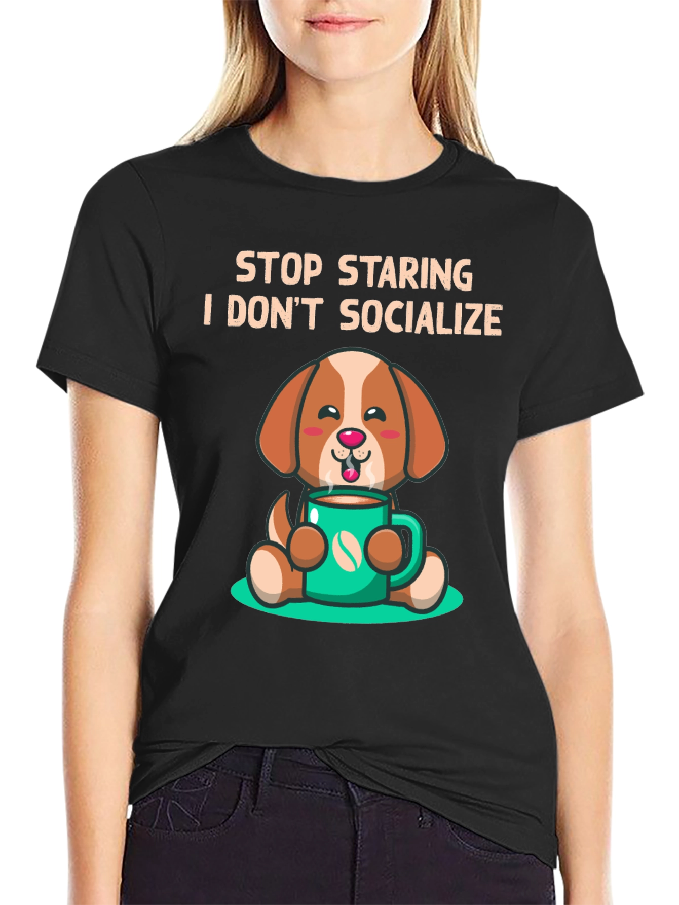 Black Funny Dog Coffee Graphic T-Shirt view 2