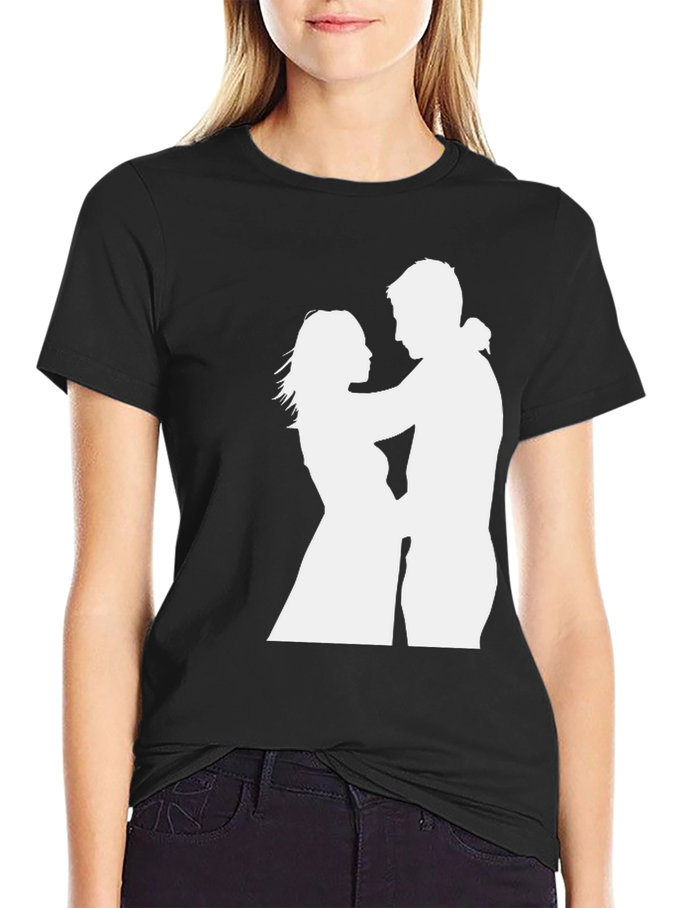 Black Silhouette Couple Black Tee view 2