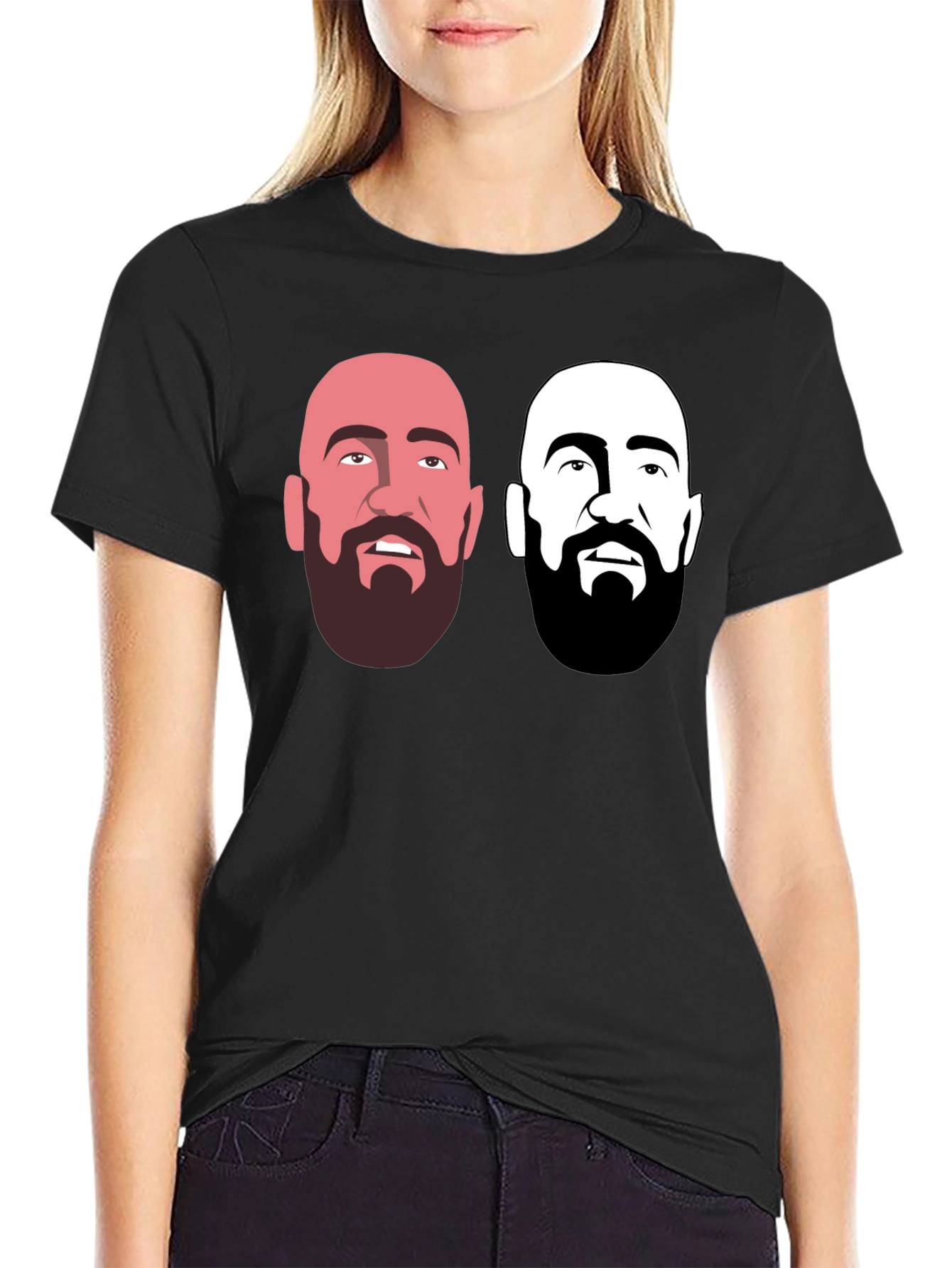 Black Men's Black Graphic T-Shirt - Bearded Faces Design view 2