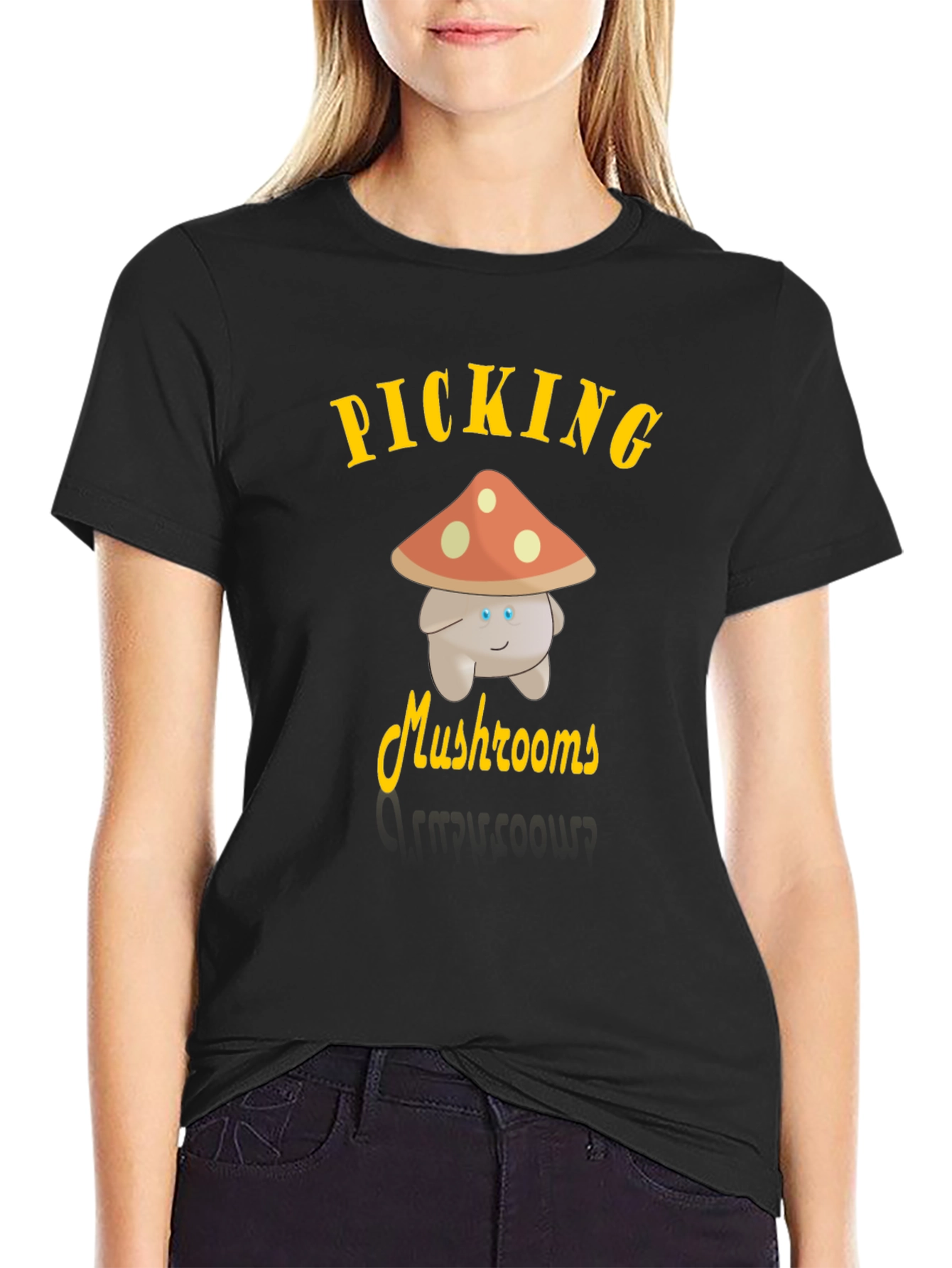 Black Picking Mushrooms Funny T-Shirt view 2