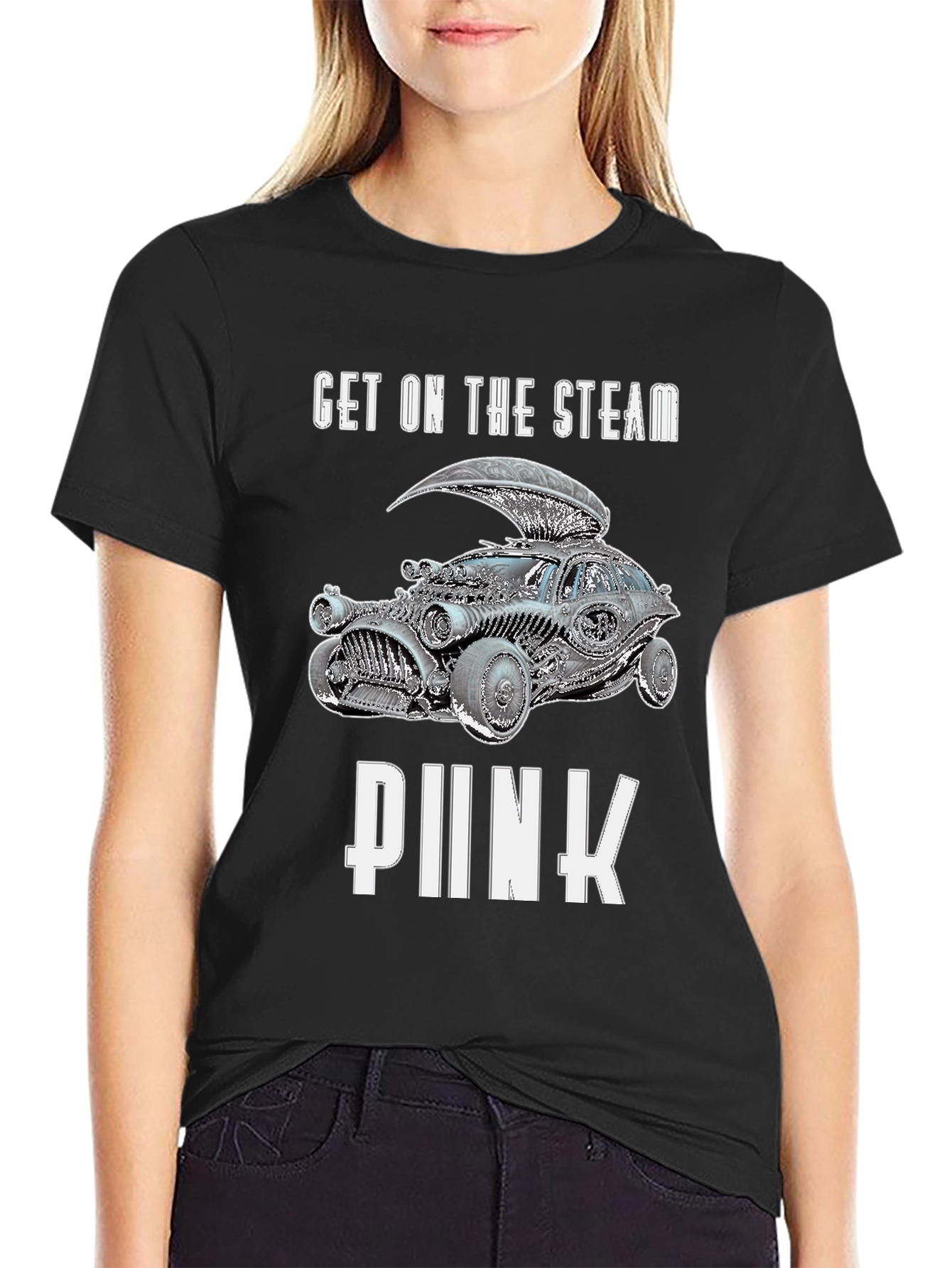 Black Steampunk Car Graphic T-Shirt view 2