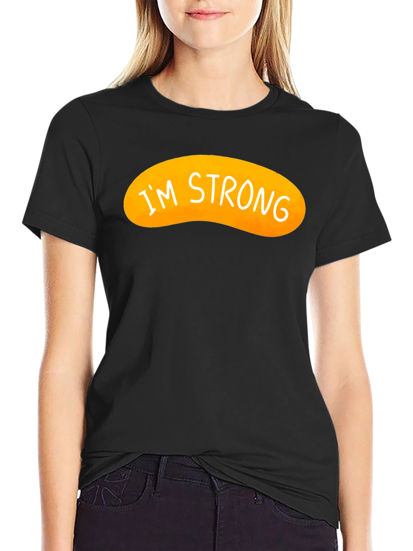 Black I'm Strong Graphic Tee - Black Cotton Blend view 2