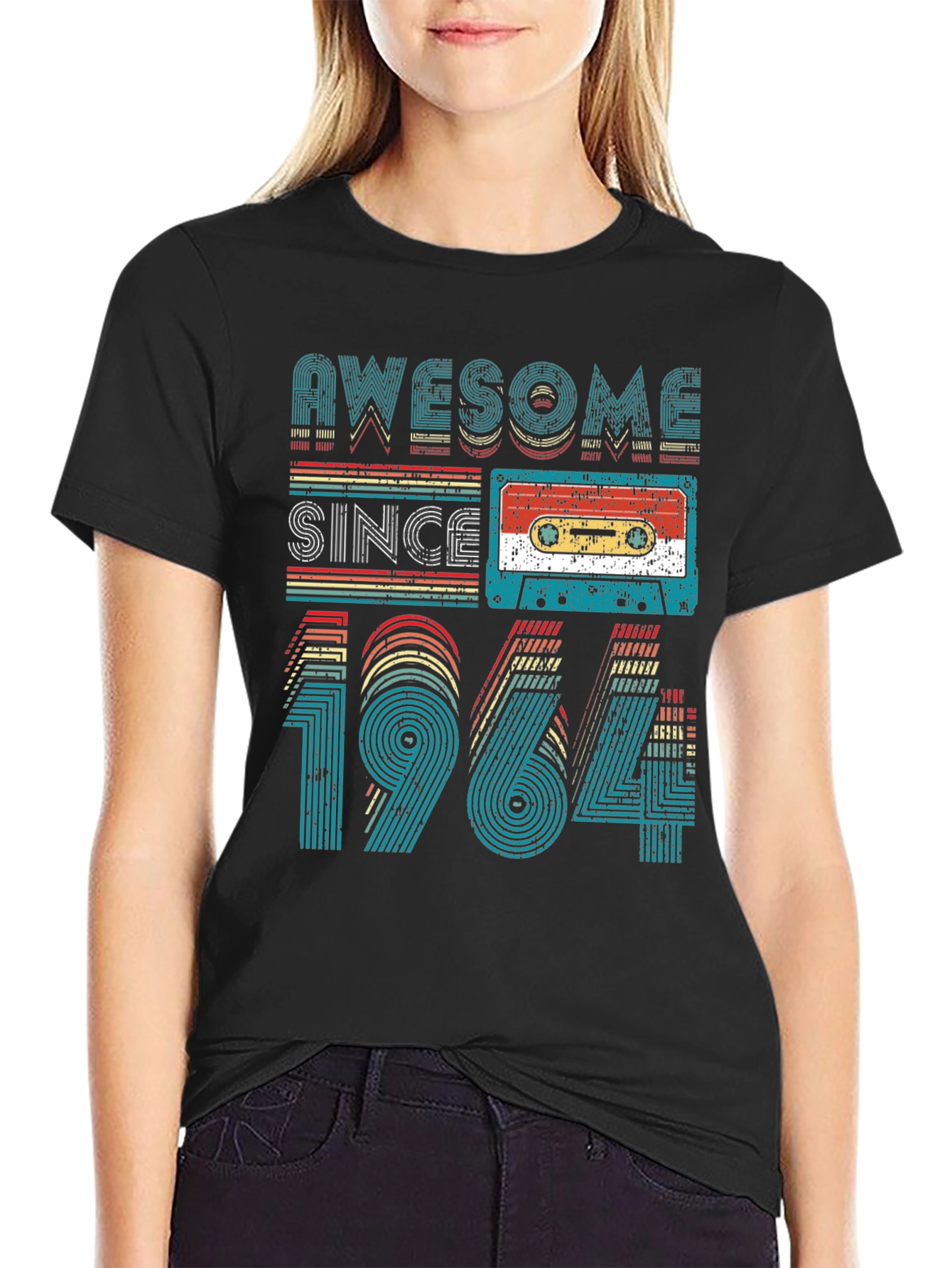 Black Awesome Since 1964 Cassette Tape Graphic Tee view 2