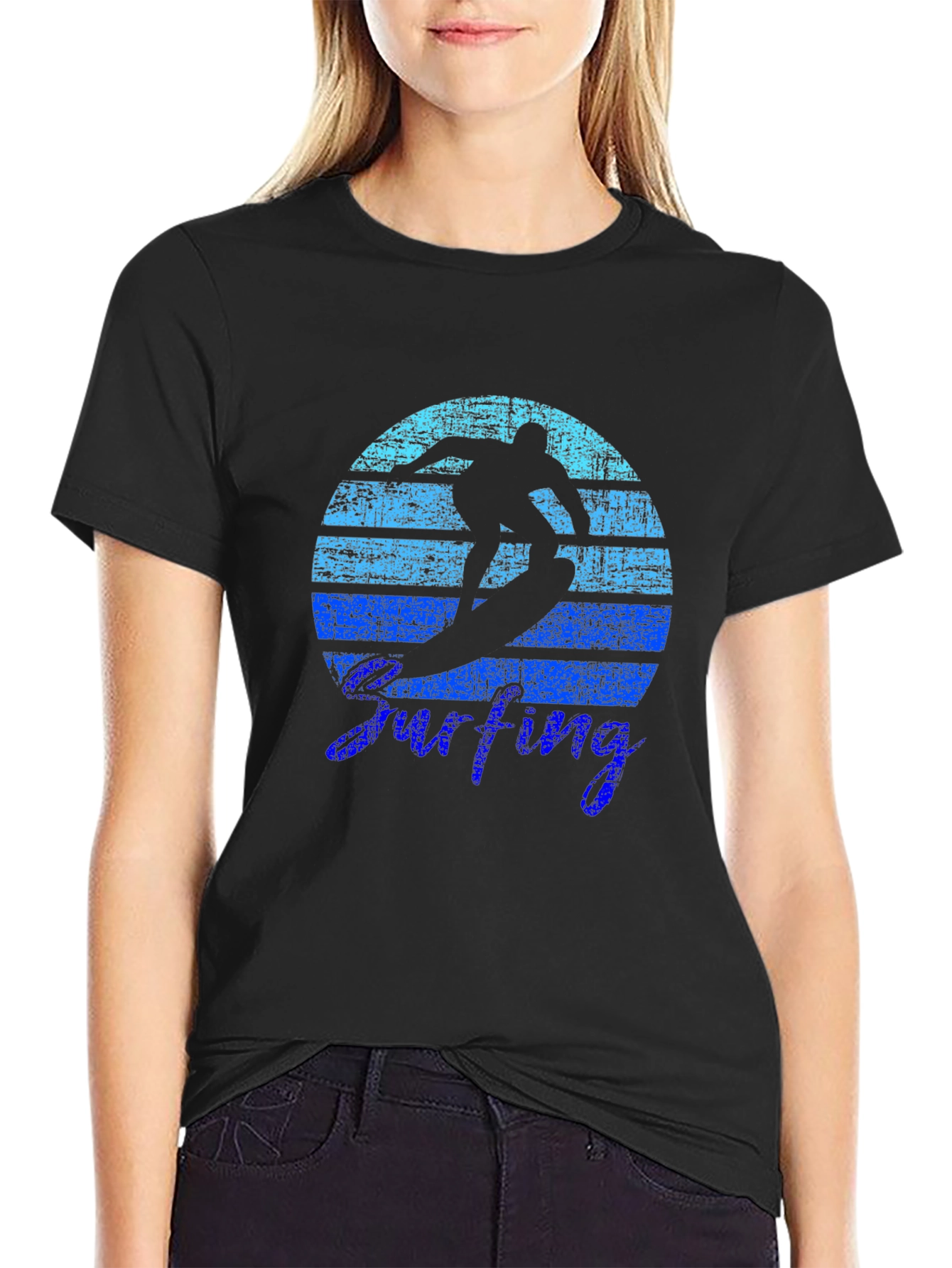 Black Surfing Sunset Graphic Tee - Cool Coastal Vibes view 2