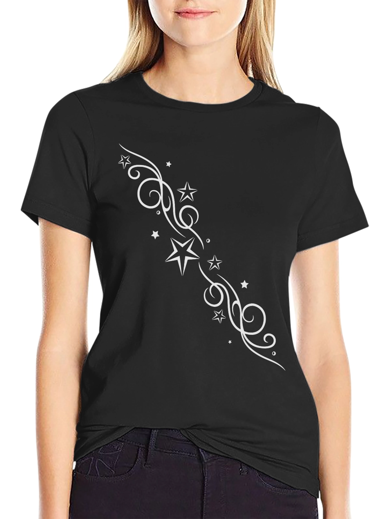 Black Men's Black T-Shirt with Star Design view 2