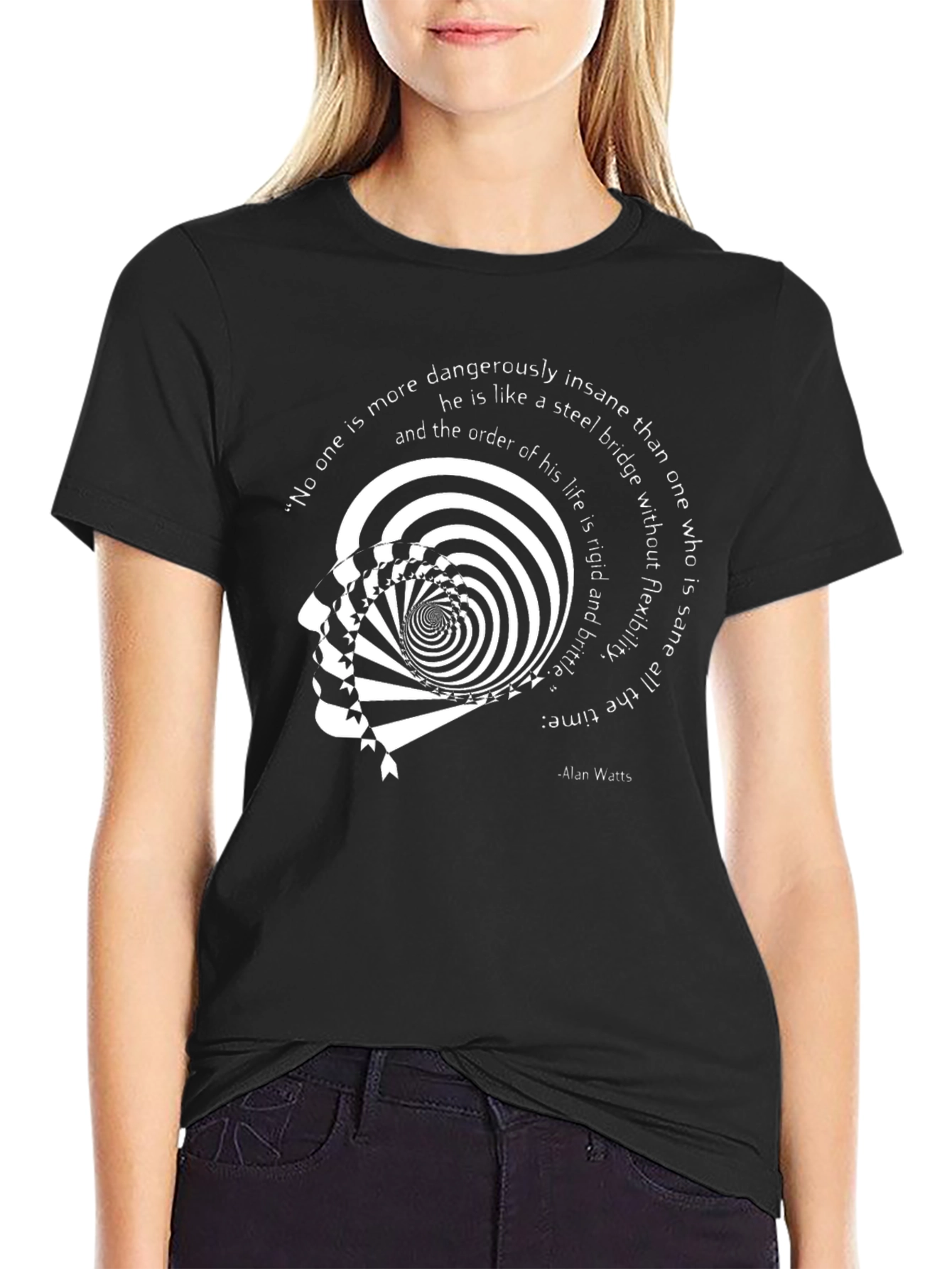 Black Abstract Alan Watts Quote T-Shirt view 2