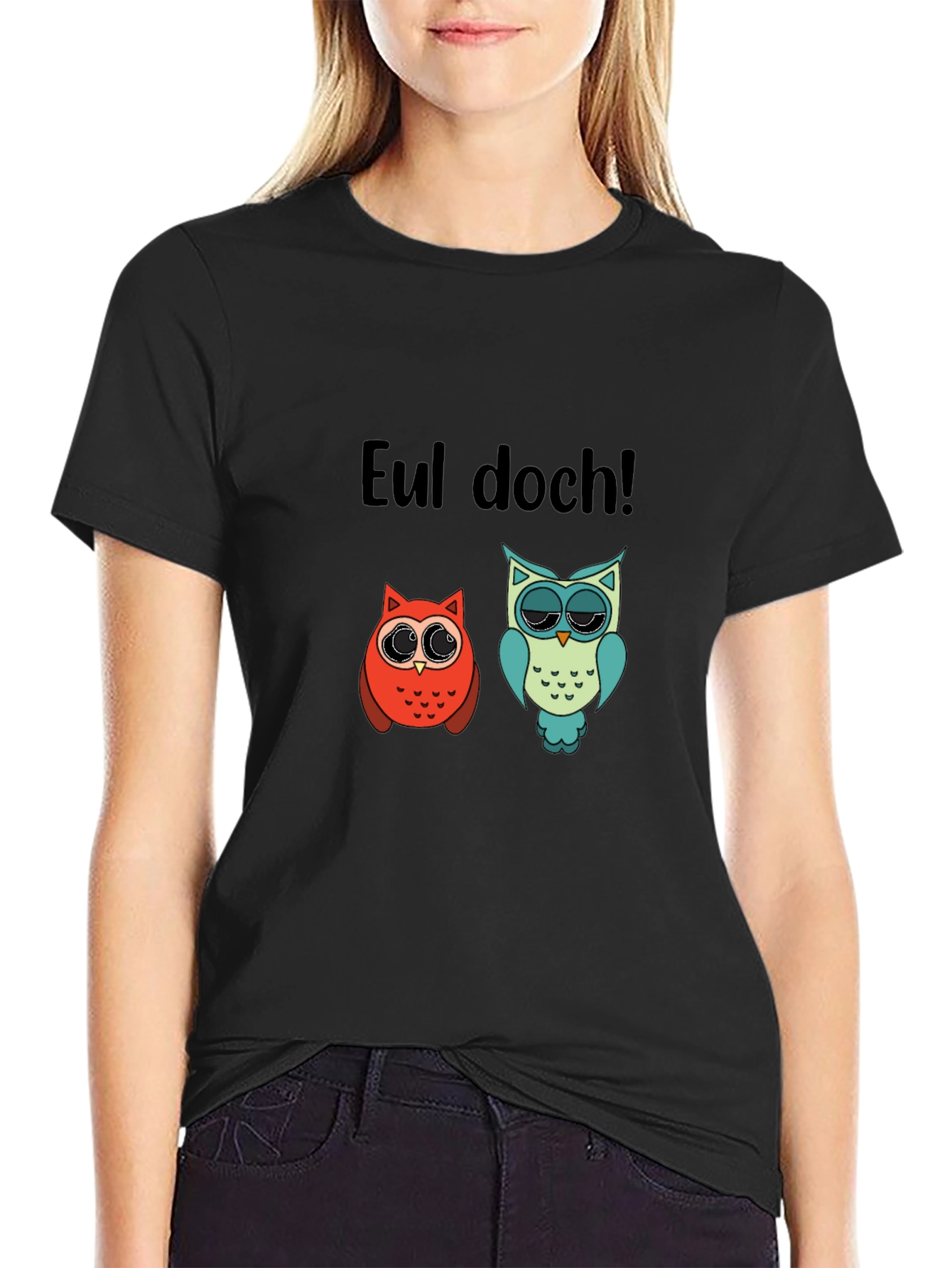 Black Eul doch! Funny Owl Graphic T-Shirt view 2