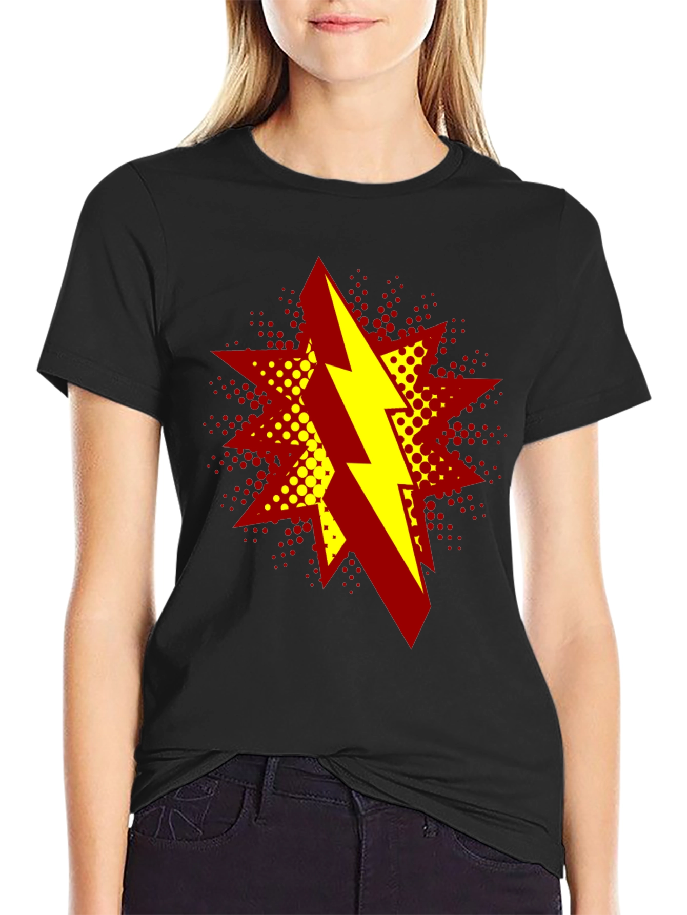 Black Bold Lightning Bolt Graphic T-Shirt view 2