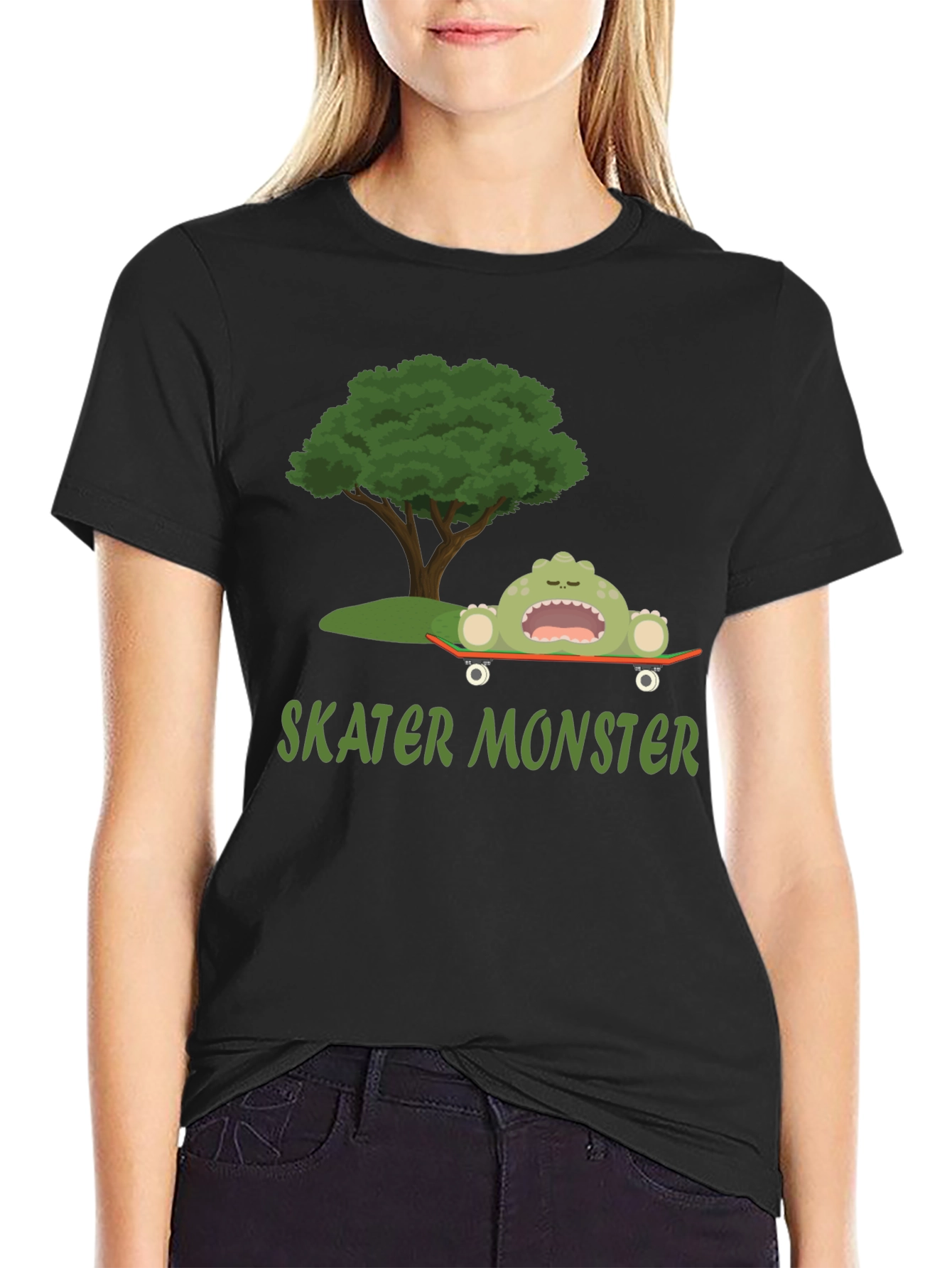 Black Skater Monster Graphic T-Shirt - Fun and Unique Design view 2