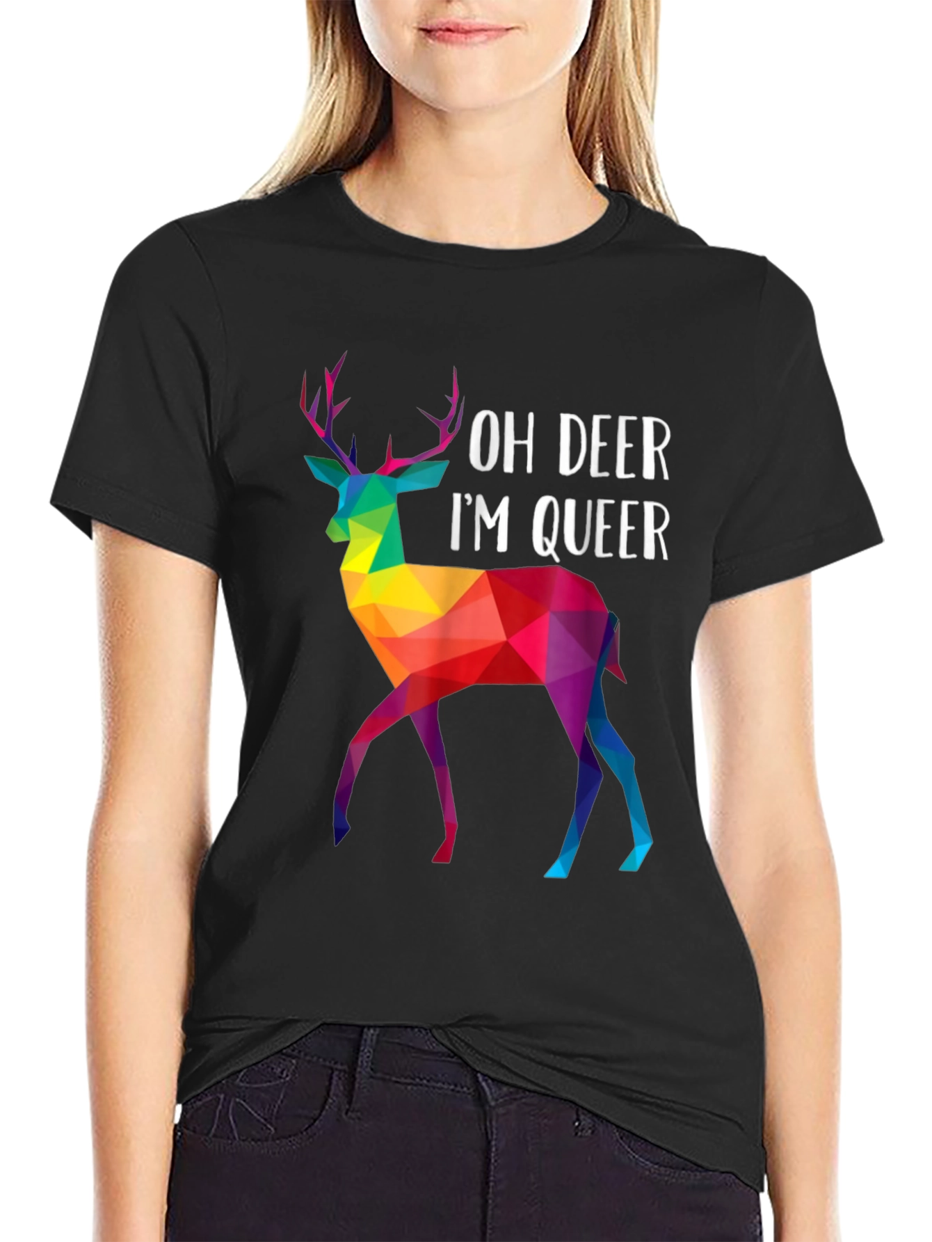 Black Oh Deer I'm Queer Pride T-Shirt view 2