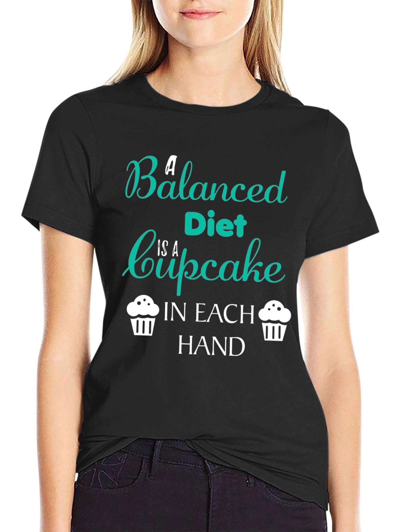 Black Funny Balanced Diet Cupcake T-Shirt view 2
