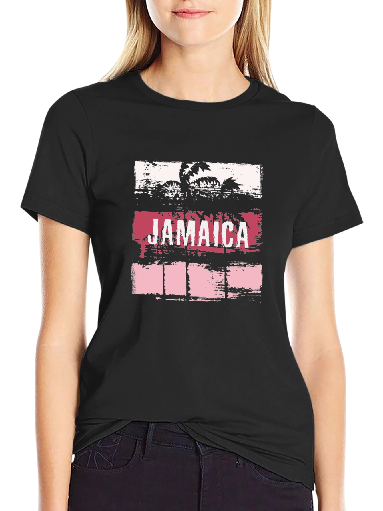 Black Jamaica Palm Graphic Tee - Tropical Vacation Shirt view 2
