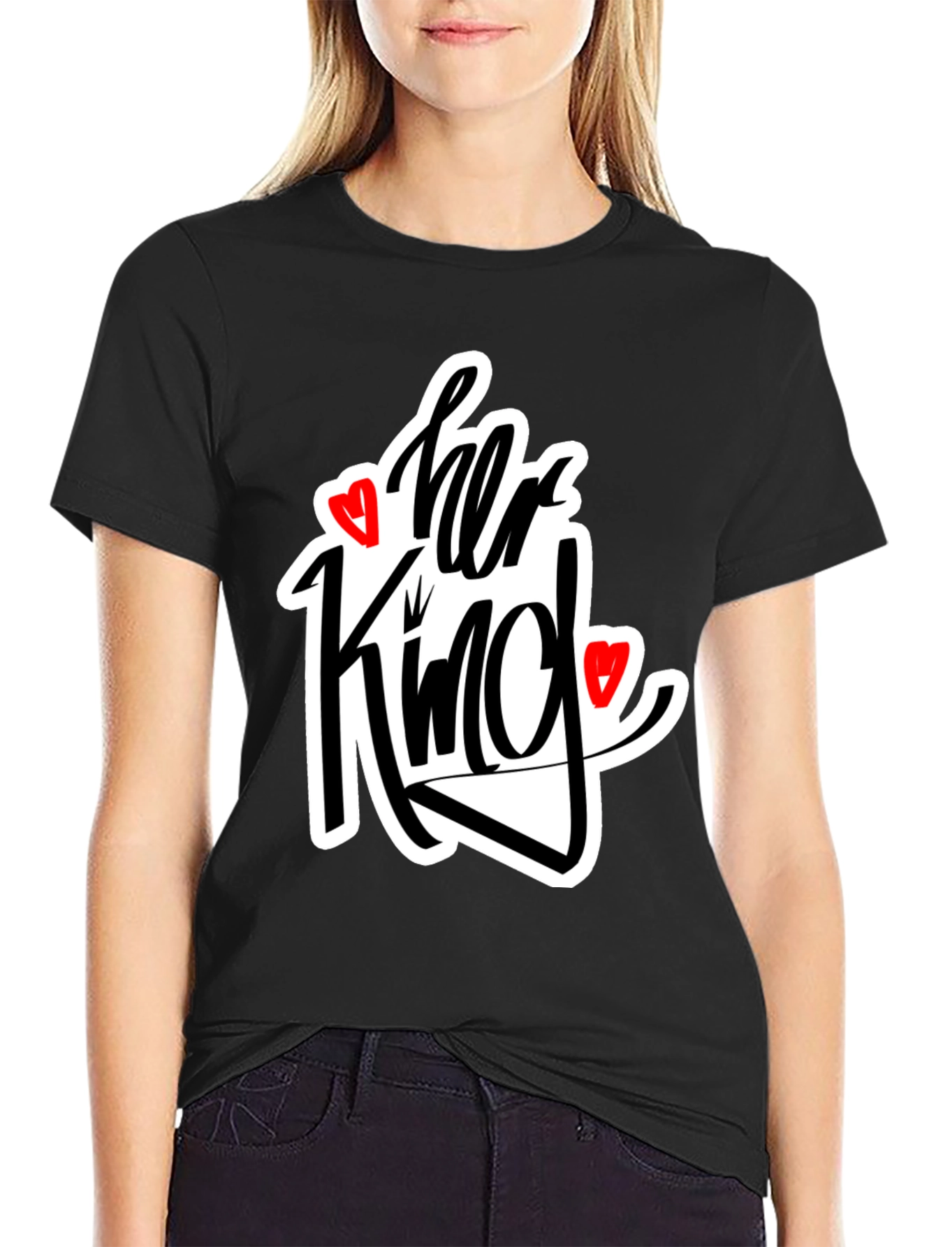 Black Her King Matching Graphic Tee Shirt view 2