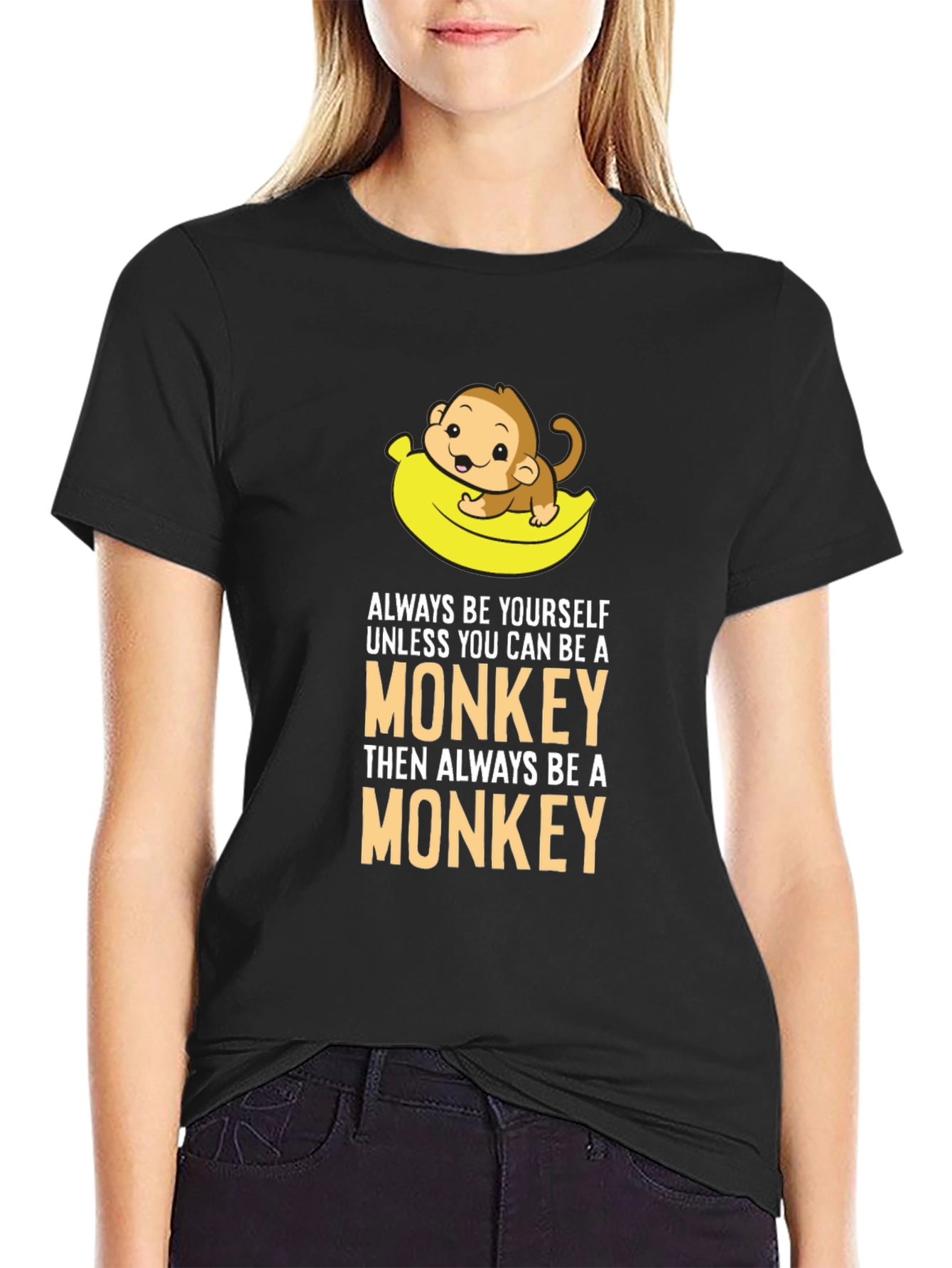 Black Always Be a Monkey Graphic T-Shirt - Novelty Tee view 2