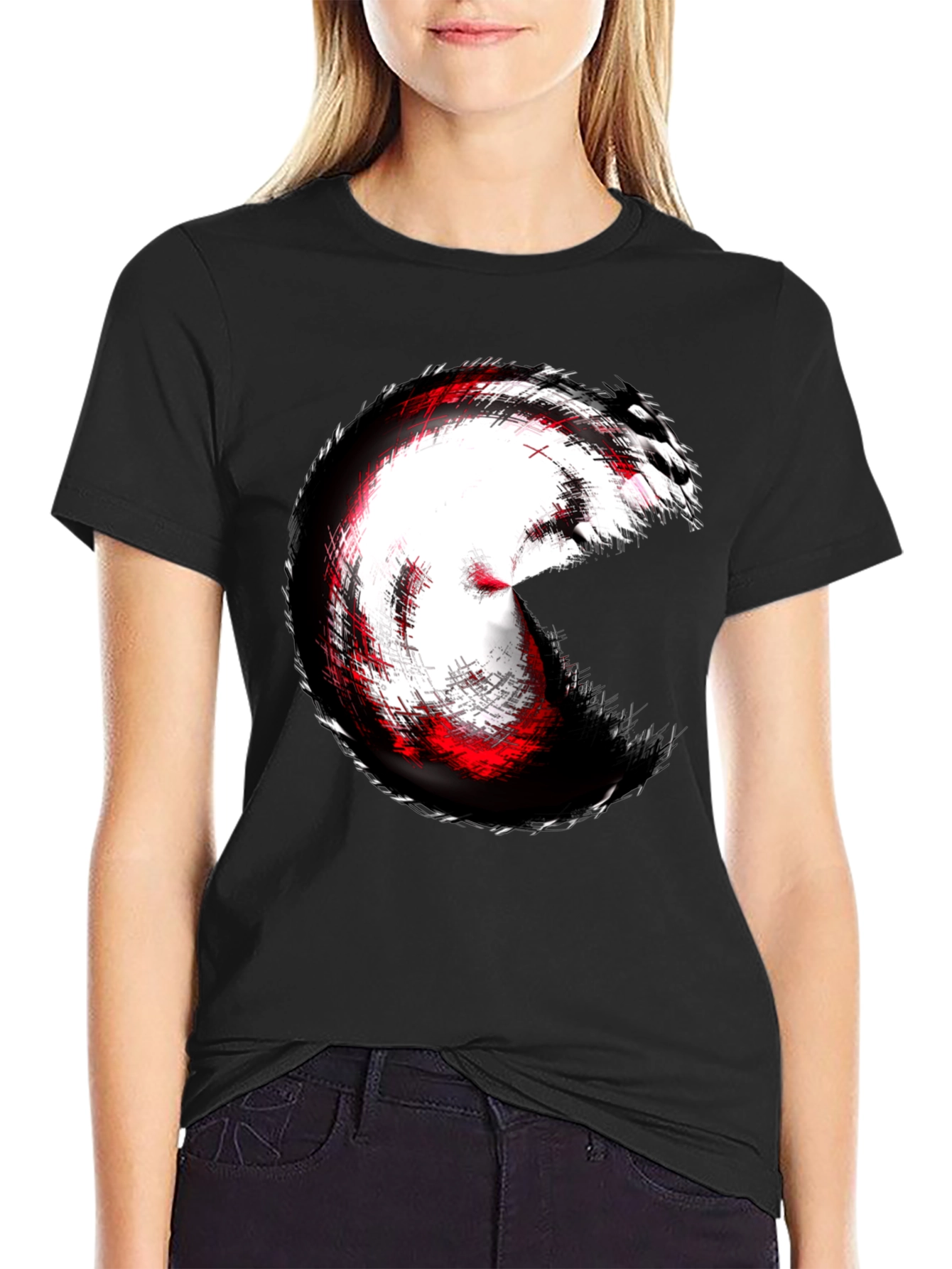 Black Abstract Circle Graphic Tee - Black Cotton Blend view 2