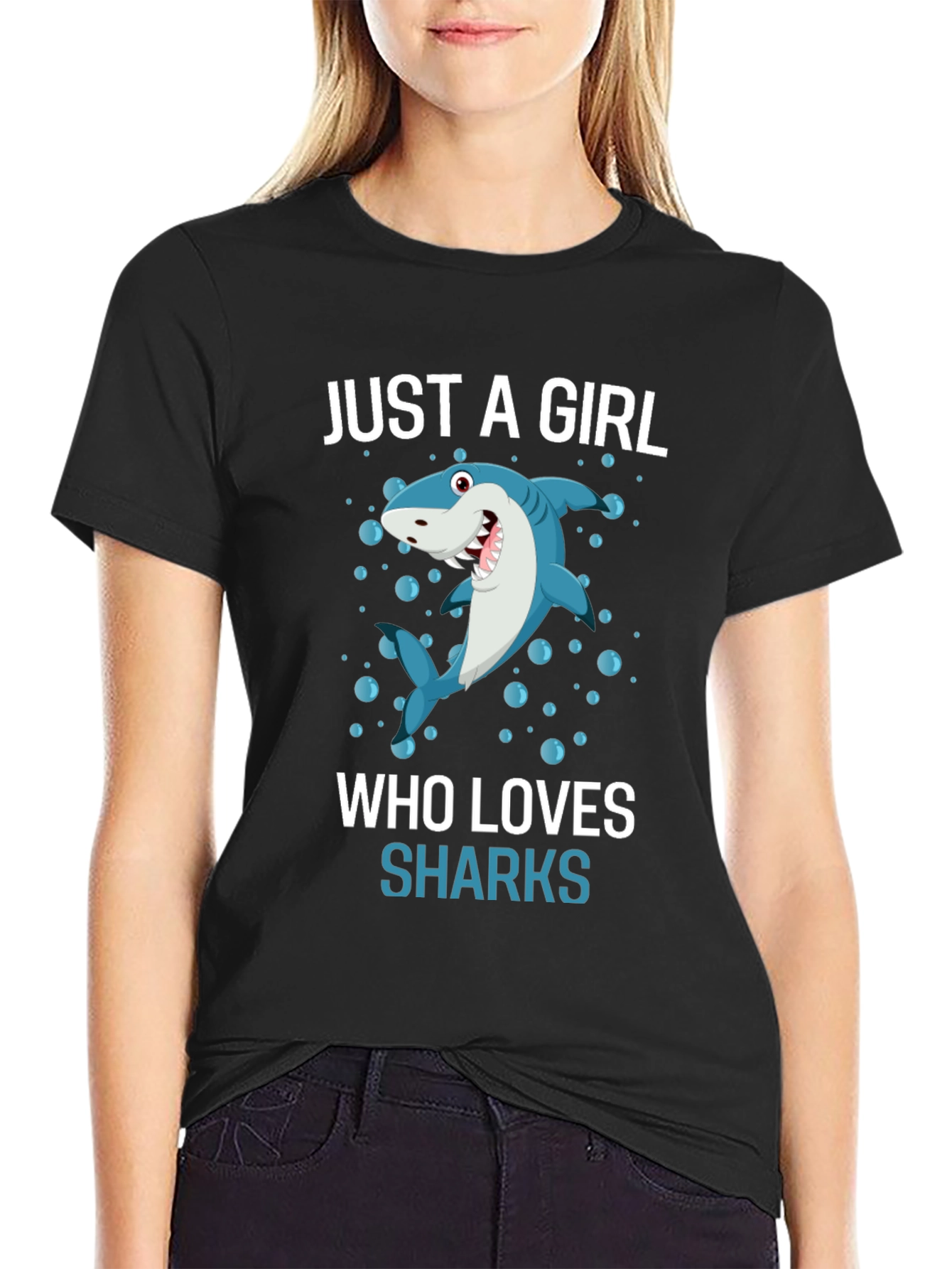 Black Just A Girl Who Loves Sharks T-Shirt view 2