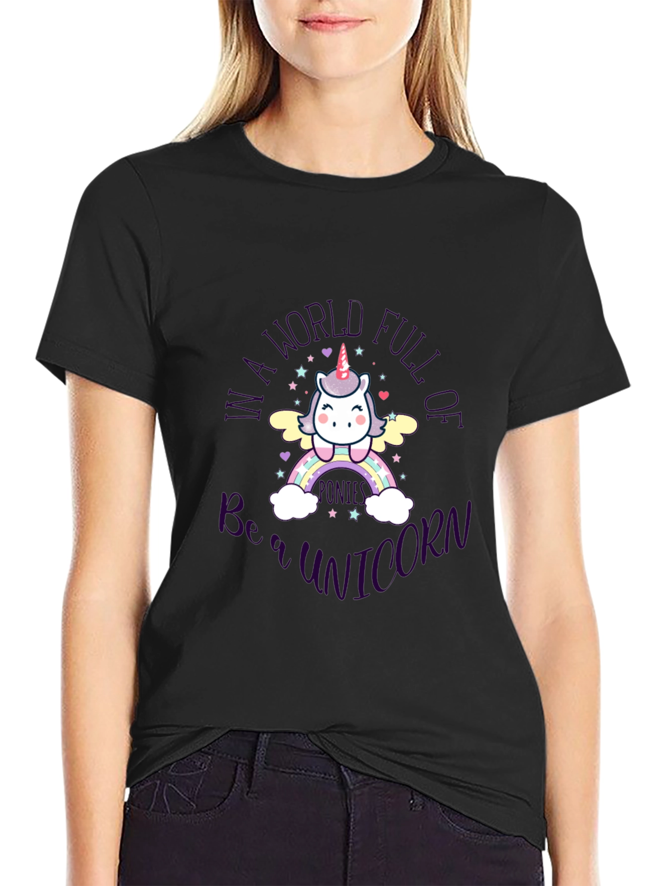 Black Cute Unicorn T-Shirt - Be a Unicorn in a World Full view 2