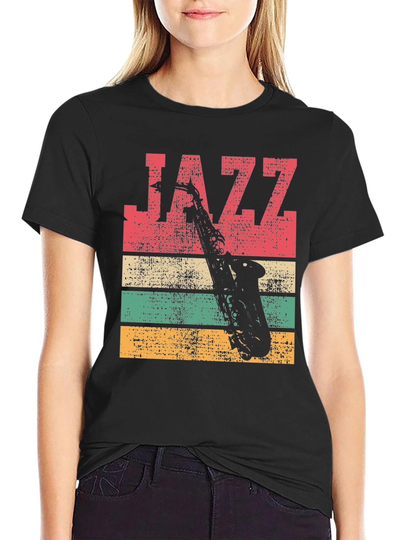 Black Vintage Jazz Saxophone T-Shirt view 2