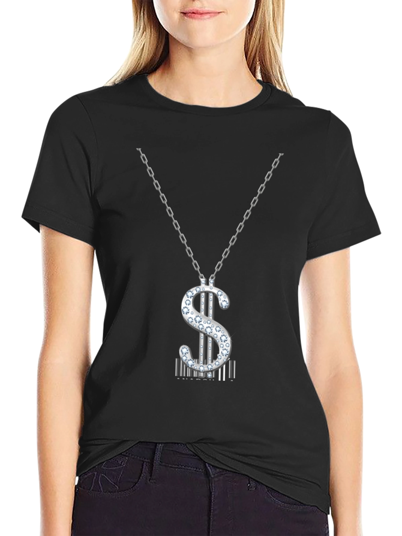 Black Dollar Sign Pendant T-Shirt - Black view 2