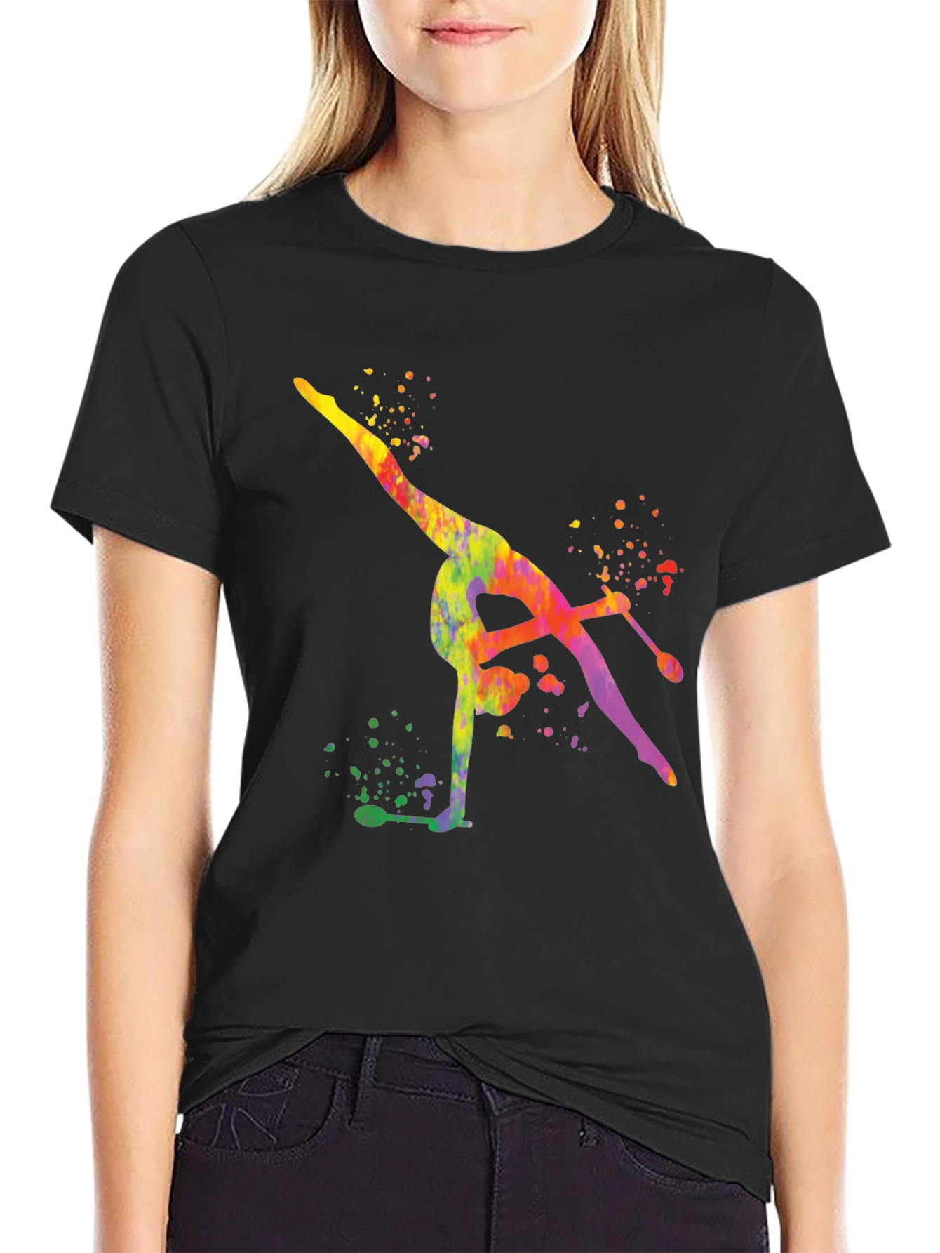 Black Watercolor Gymnastics T-Shirt view 2