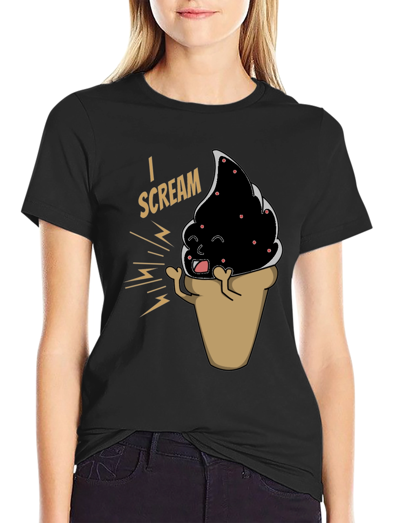 Black I Scream T-Shirt - Funny Ice Cream Cone Graphic Tee view 2