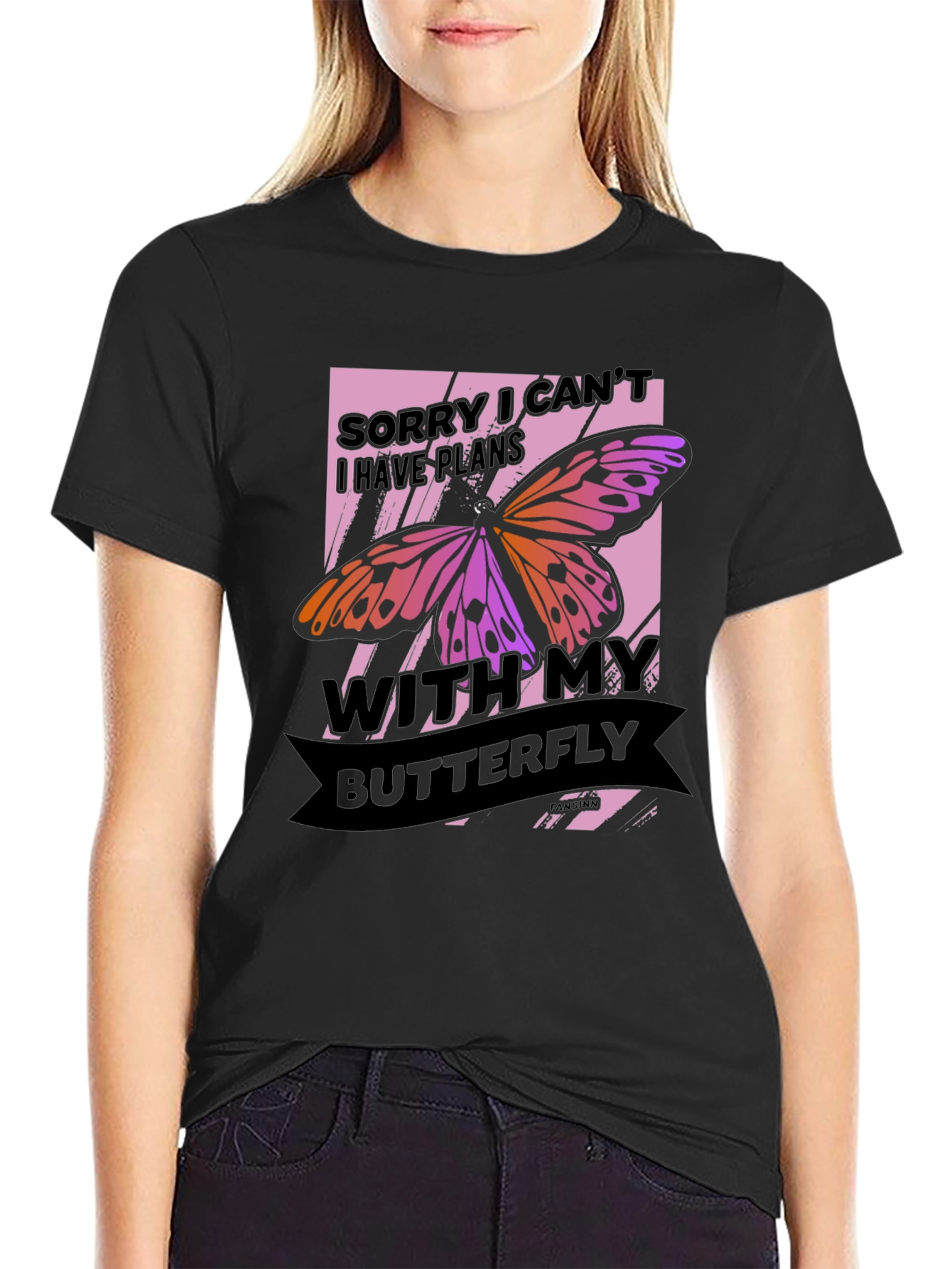 Black Butterfly Graphic Tee - Sorry I Can't view 2