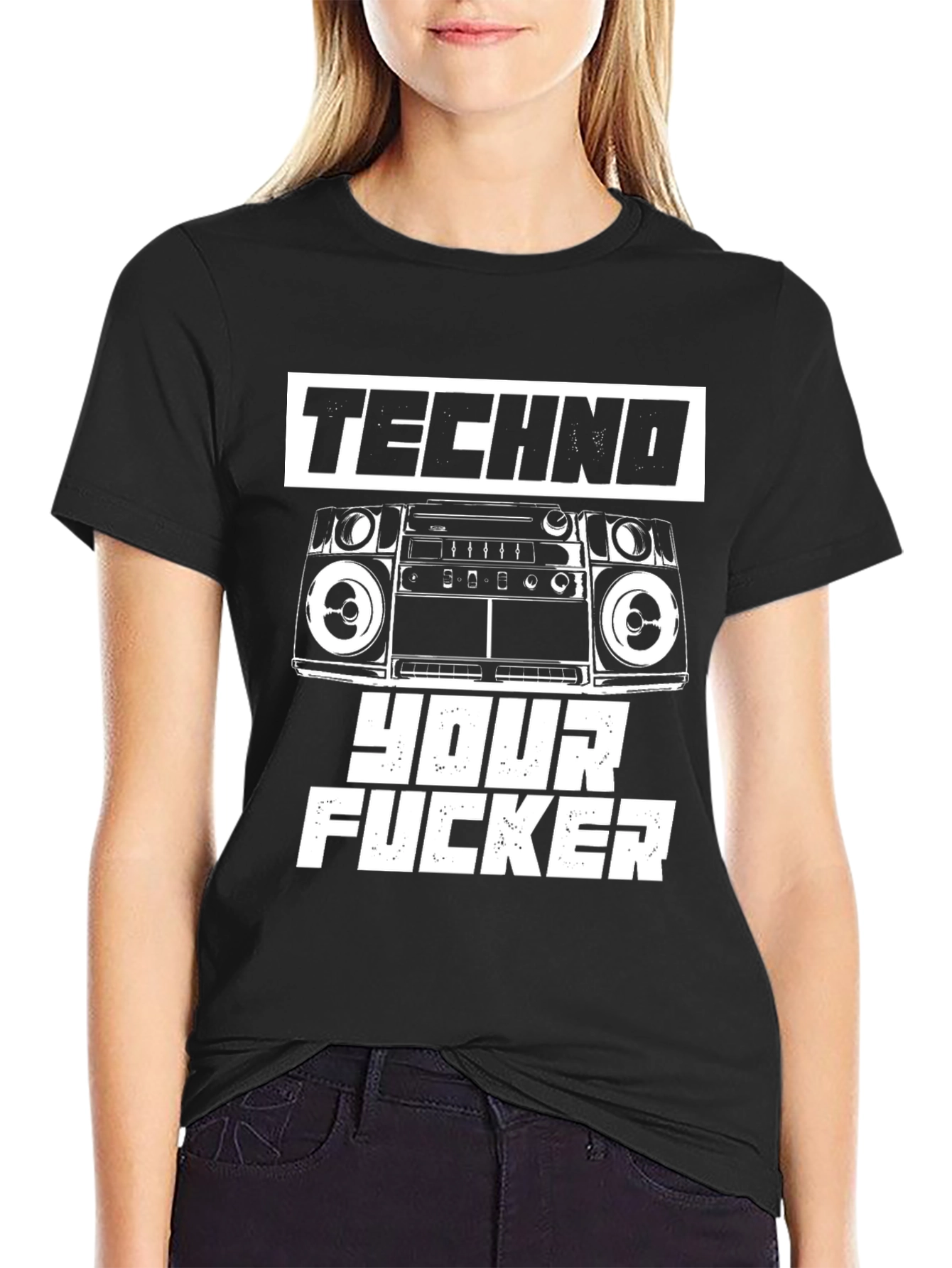 Black Techno Your F*cker Graphic T-Shirt view 2