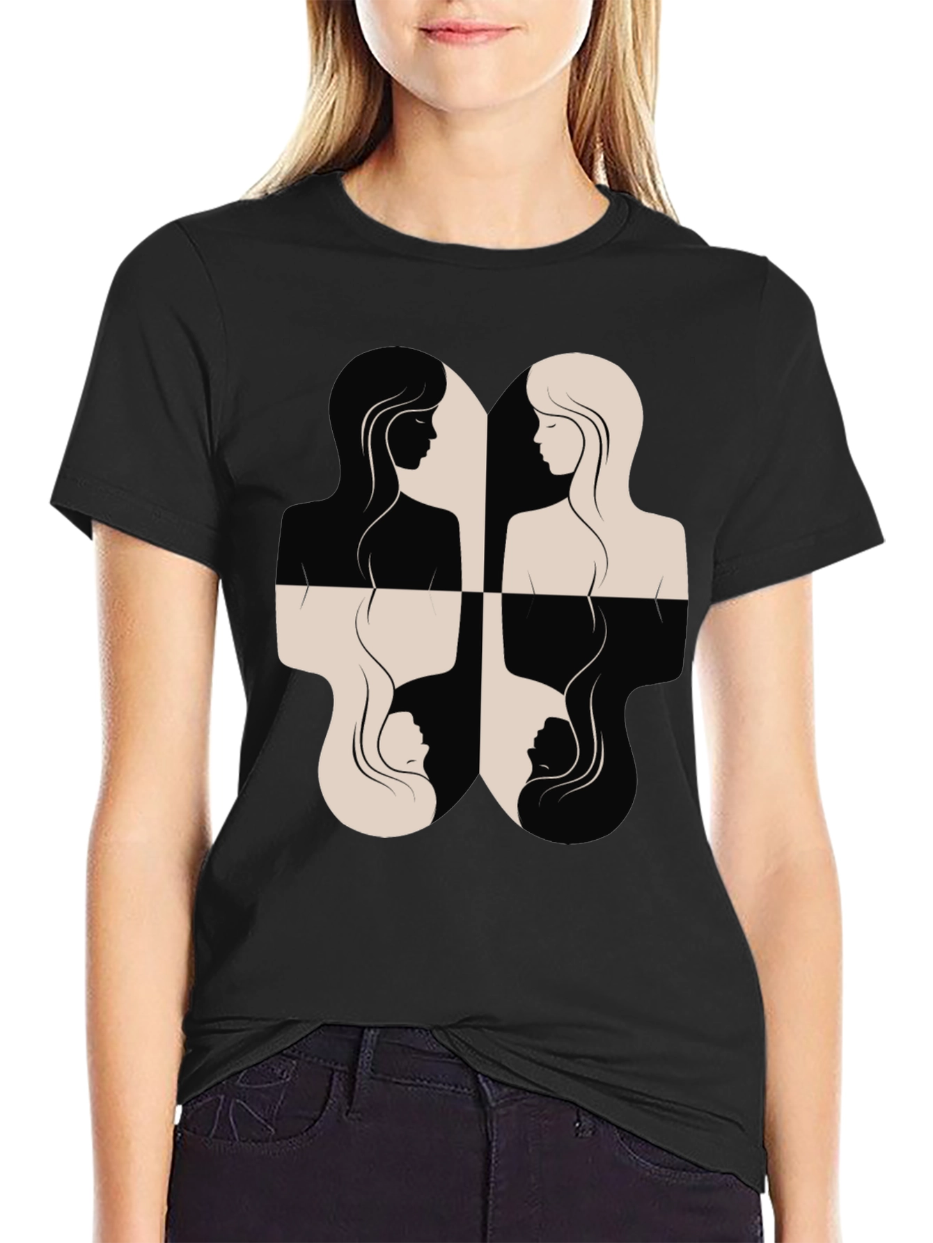 Black Yin Yang Women's Silhouette Graphic Tee - Black view 2