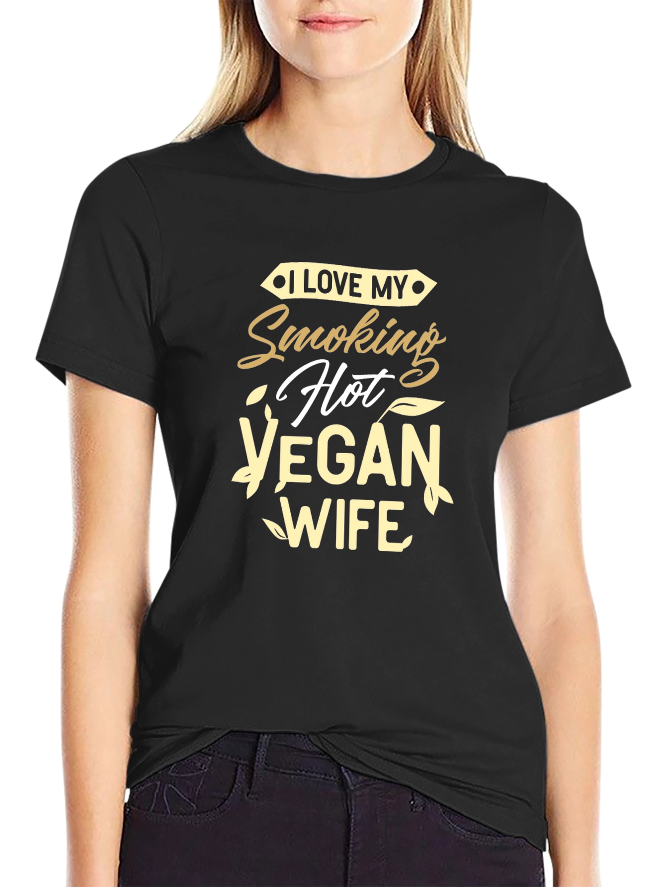 Black I Love My Smoking Hot Vegan Wife T-Shirt view 2