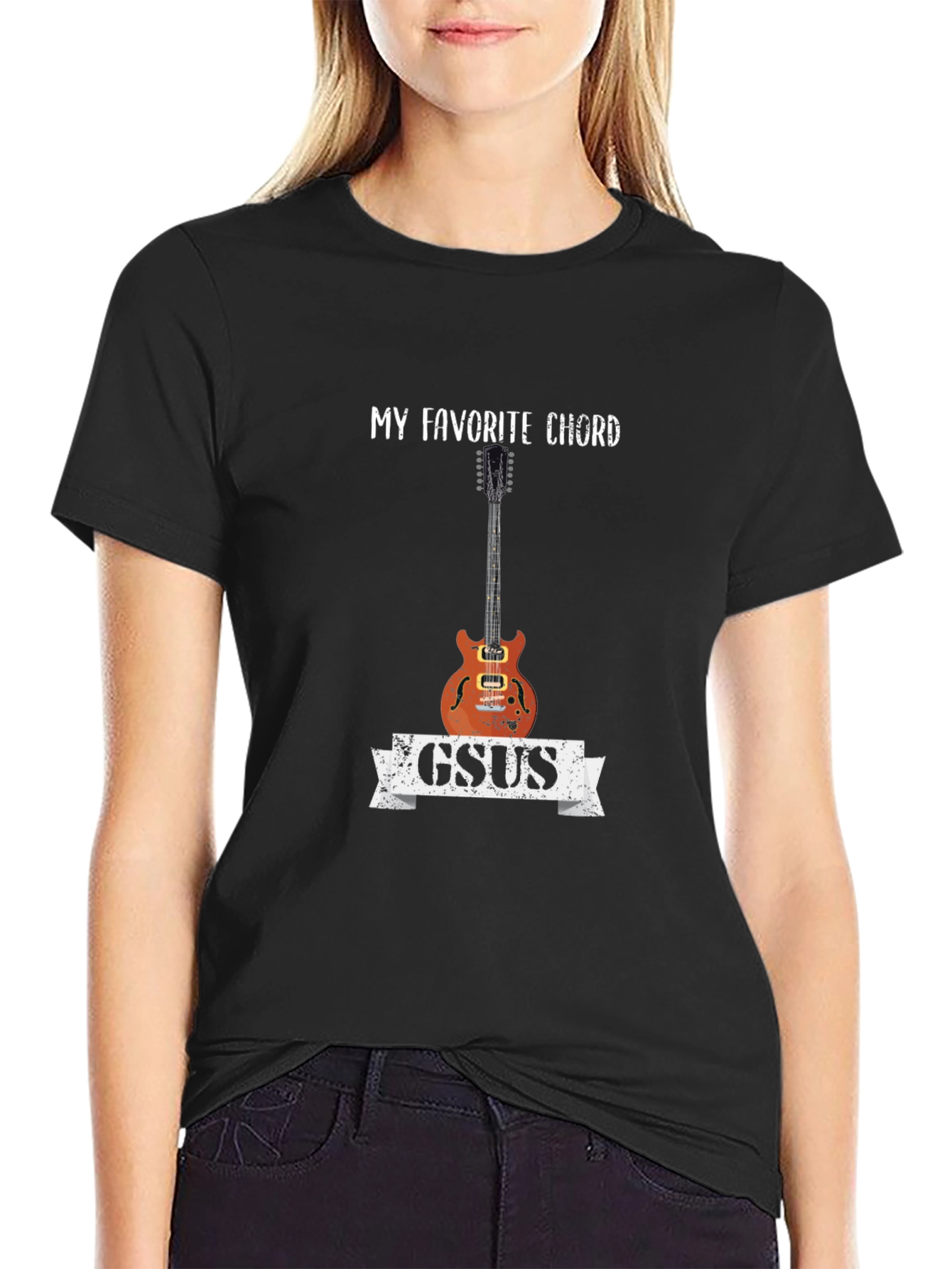 Black GSUS Guitar Chord T-Shirt - Musician Tee view 2