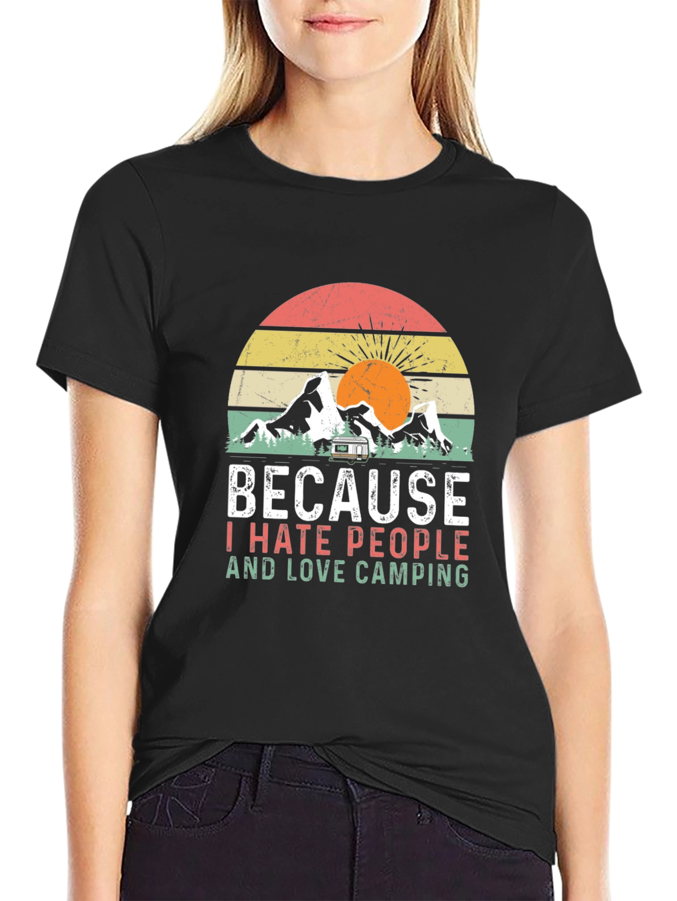 Black Because I Hate People & Love Camping T-Shirt view 2