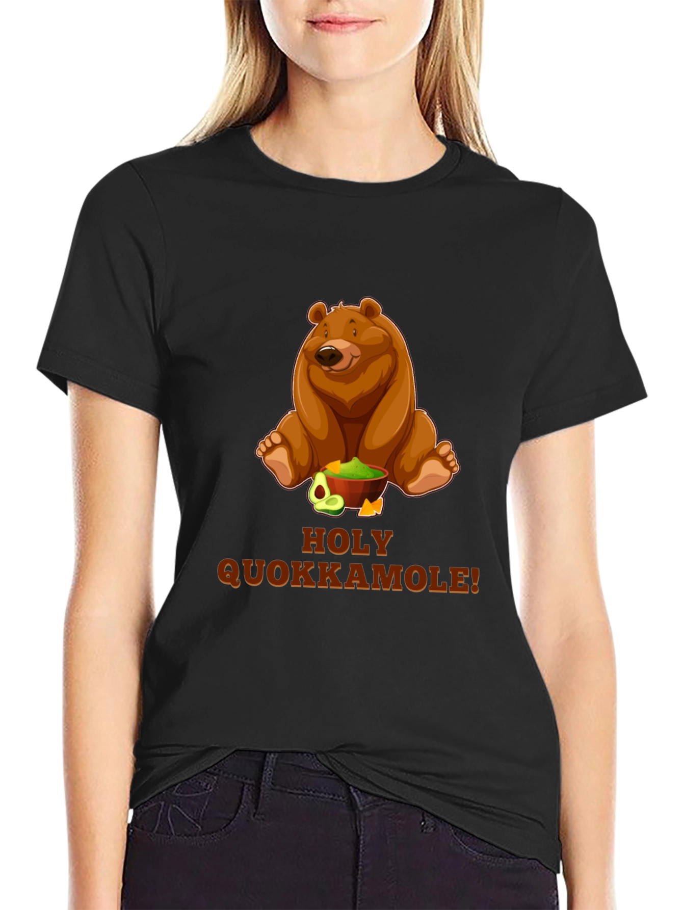 Black Holy Quokkamole T-Shirt - Funny Bear & Guacamole Tee view 2