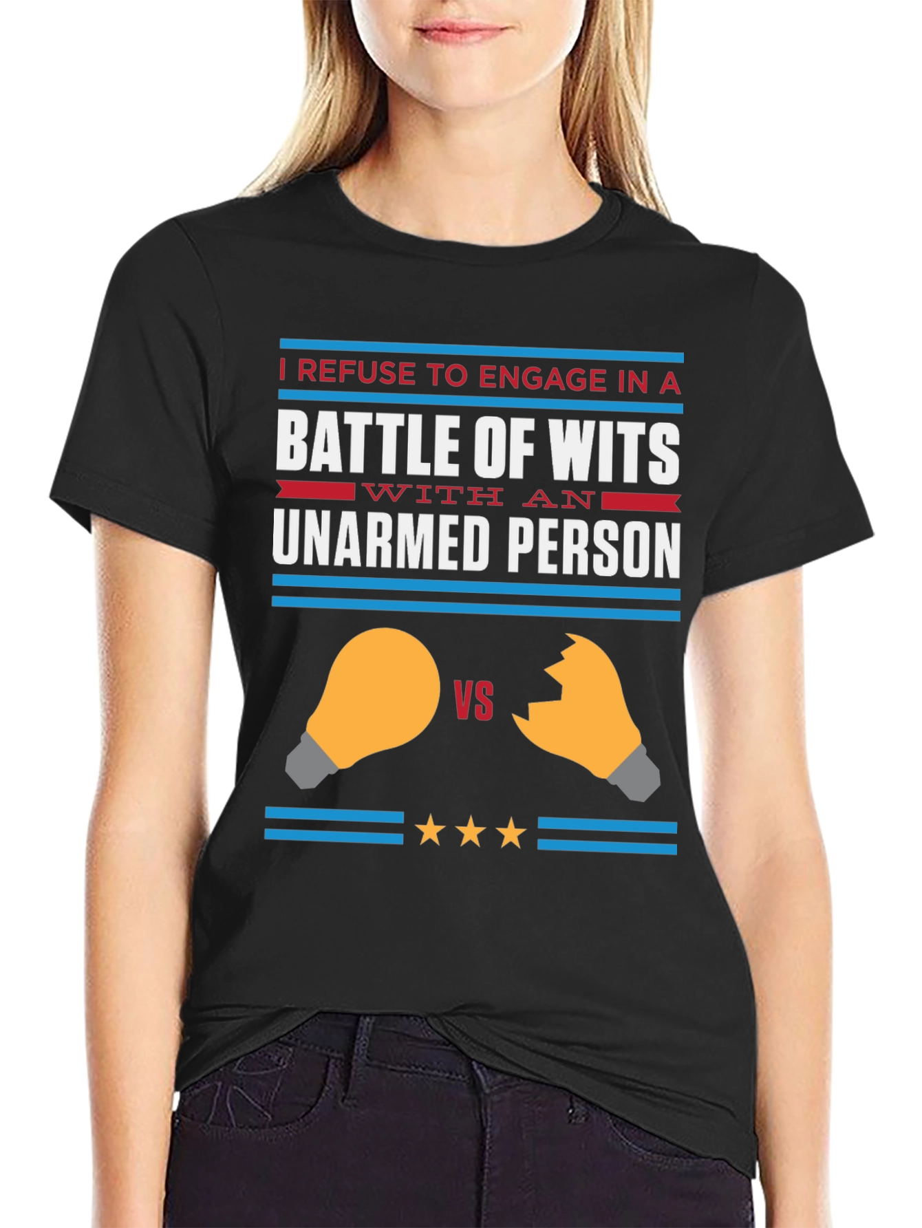 Black Humorous "Battle of Wits" Graphic Tee view 2