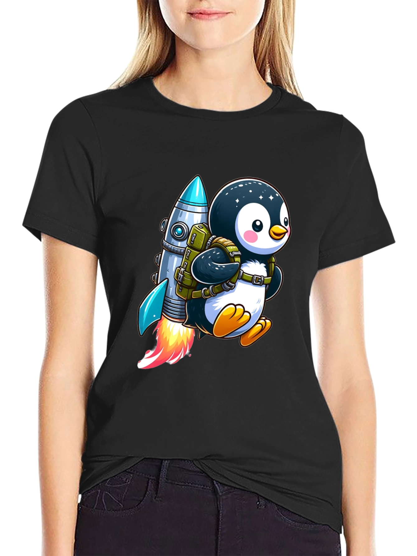 Black Penguin Astronaut T-Shirt view 2