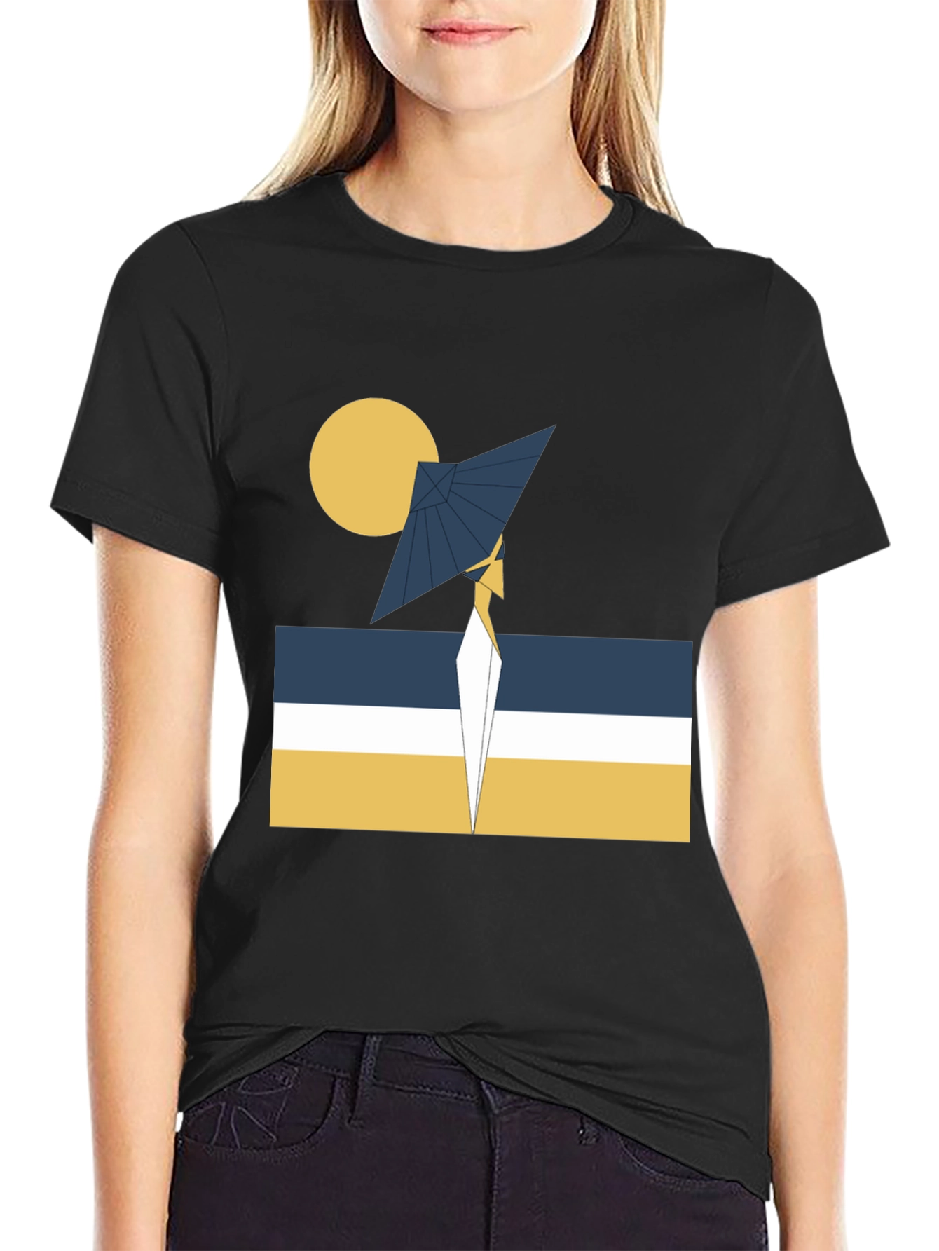 Black Abstract Geometric Graphic Tee - Modern Design view 2