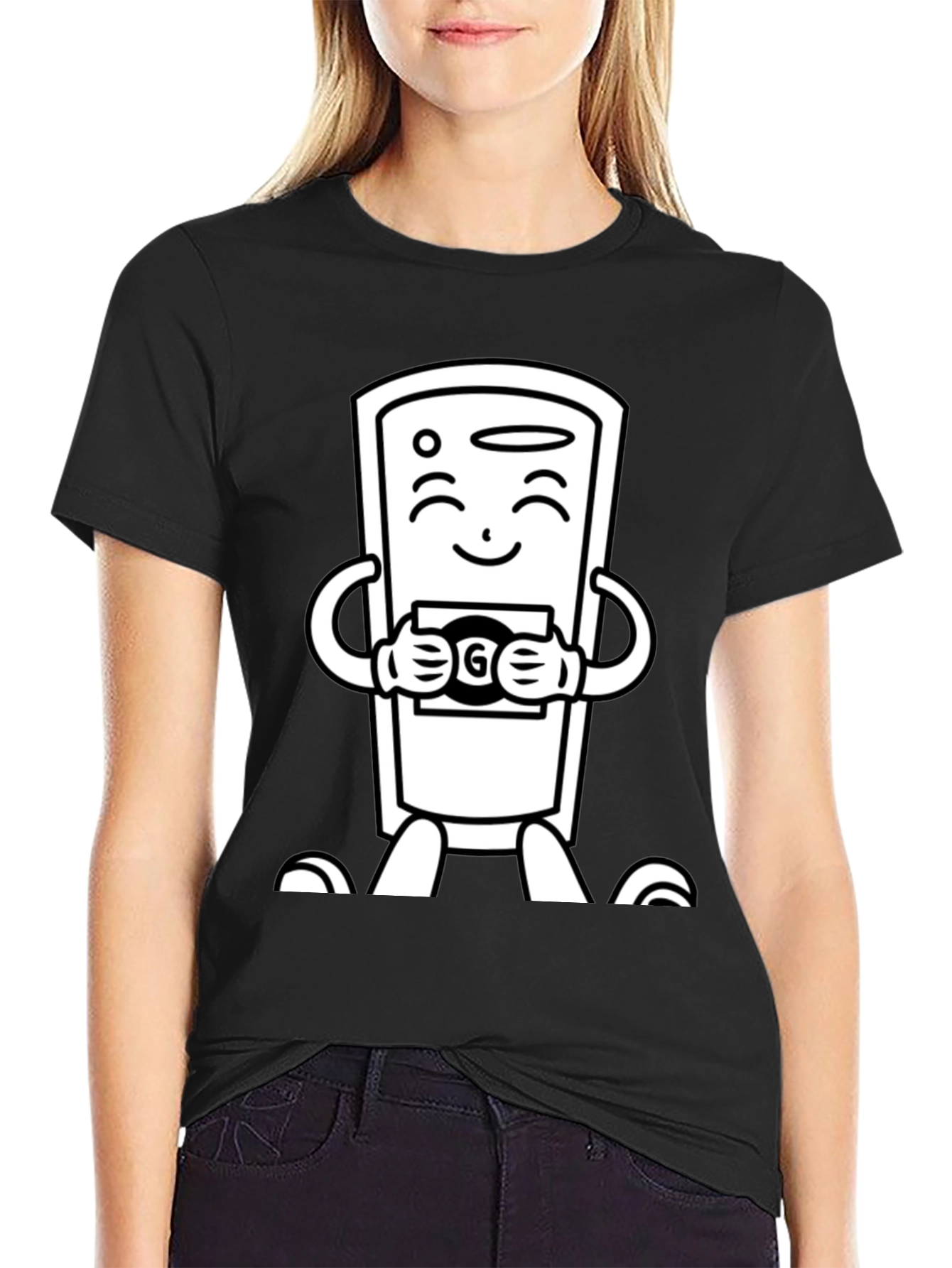Black Cartoon Remote Black T-Shirt view 2