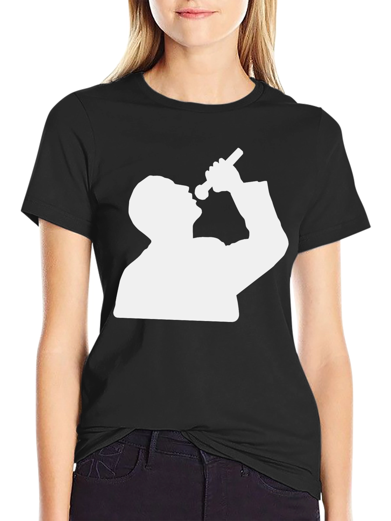 Black Silhouette Singer Graphic Tee - Black Cotton Blend T-Shirt view 2