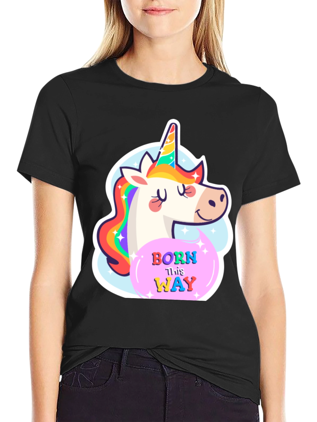 Black Unicorn Born This Way Black T-Shirt view 2