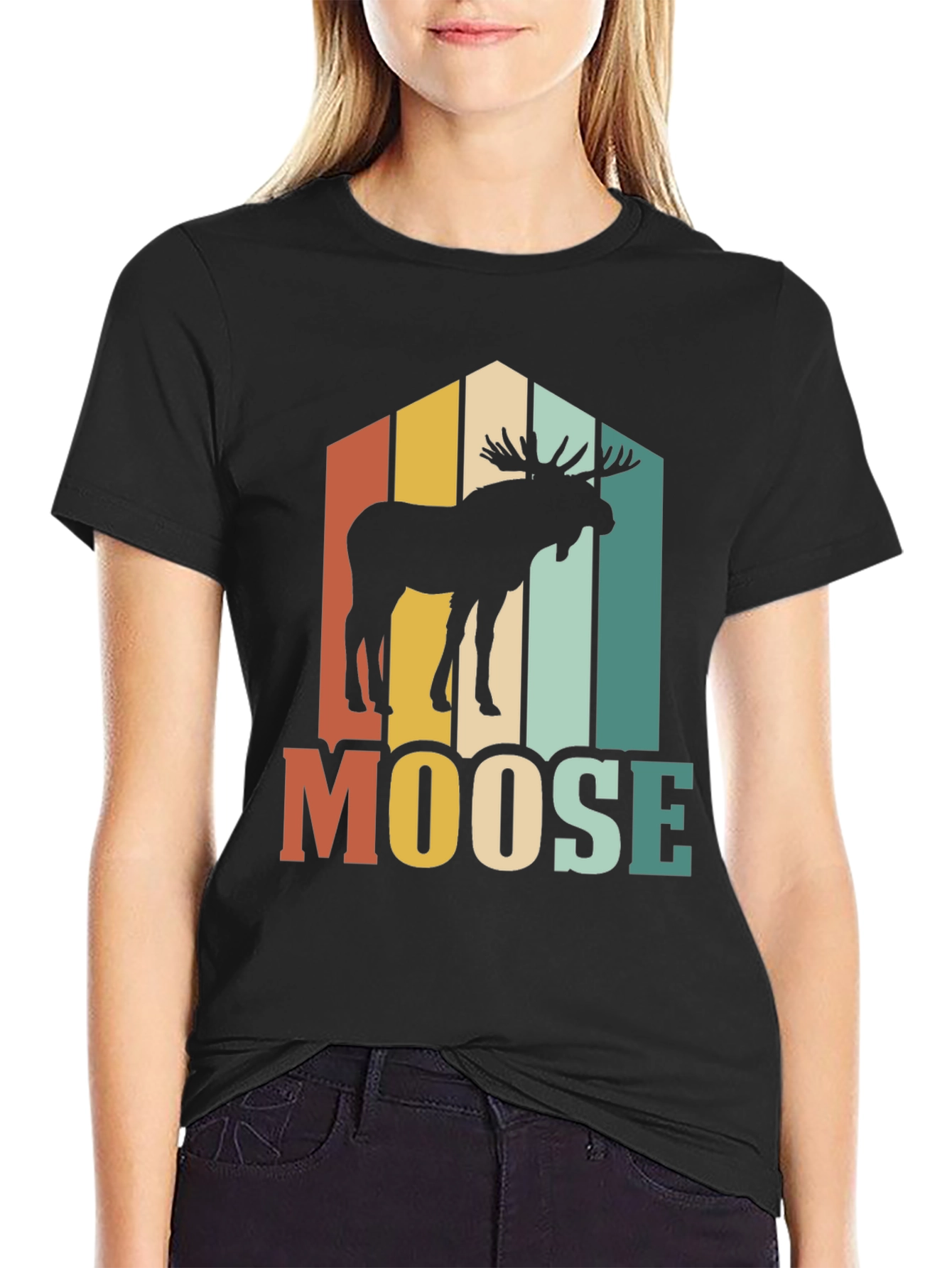 Black Retro Moose Graphic T-Shirt view 2