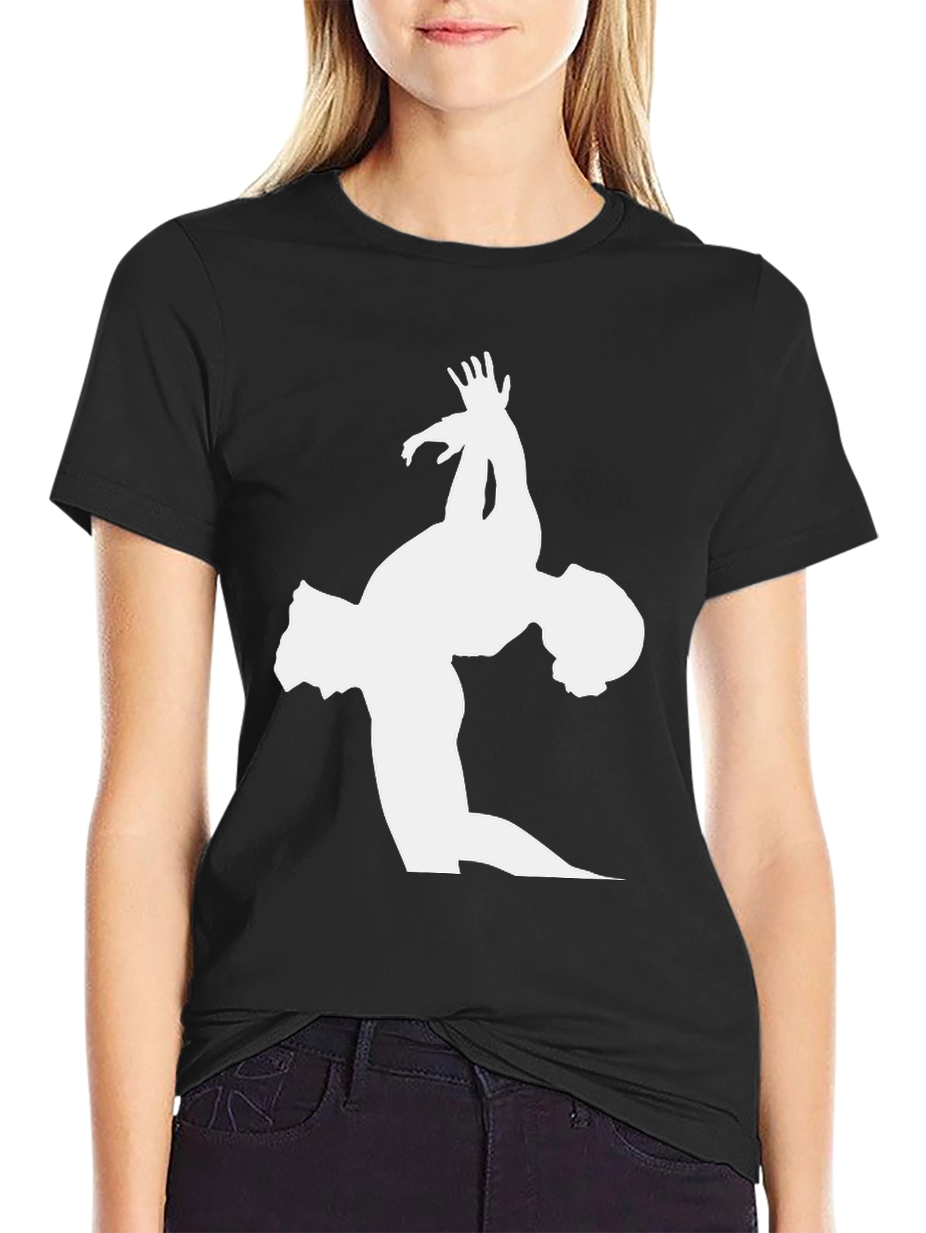 Black Gymnast Silhouette Graphic Tee - Black Cotton T-Shirt view 2
