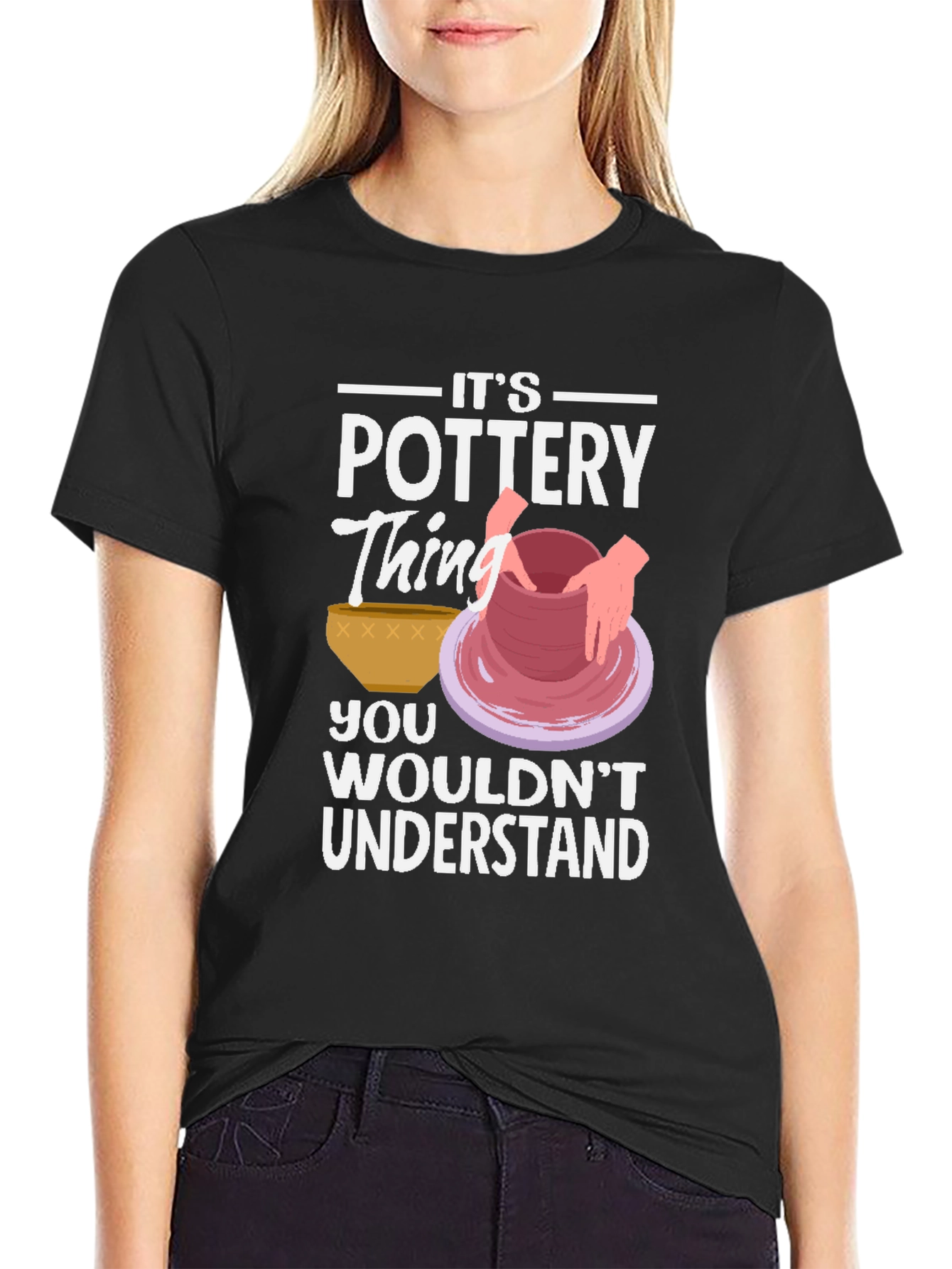 Black Pottery Thing Graphic T-Shirt - Unique Hobby Tee view 2