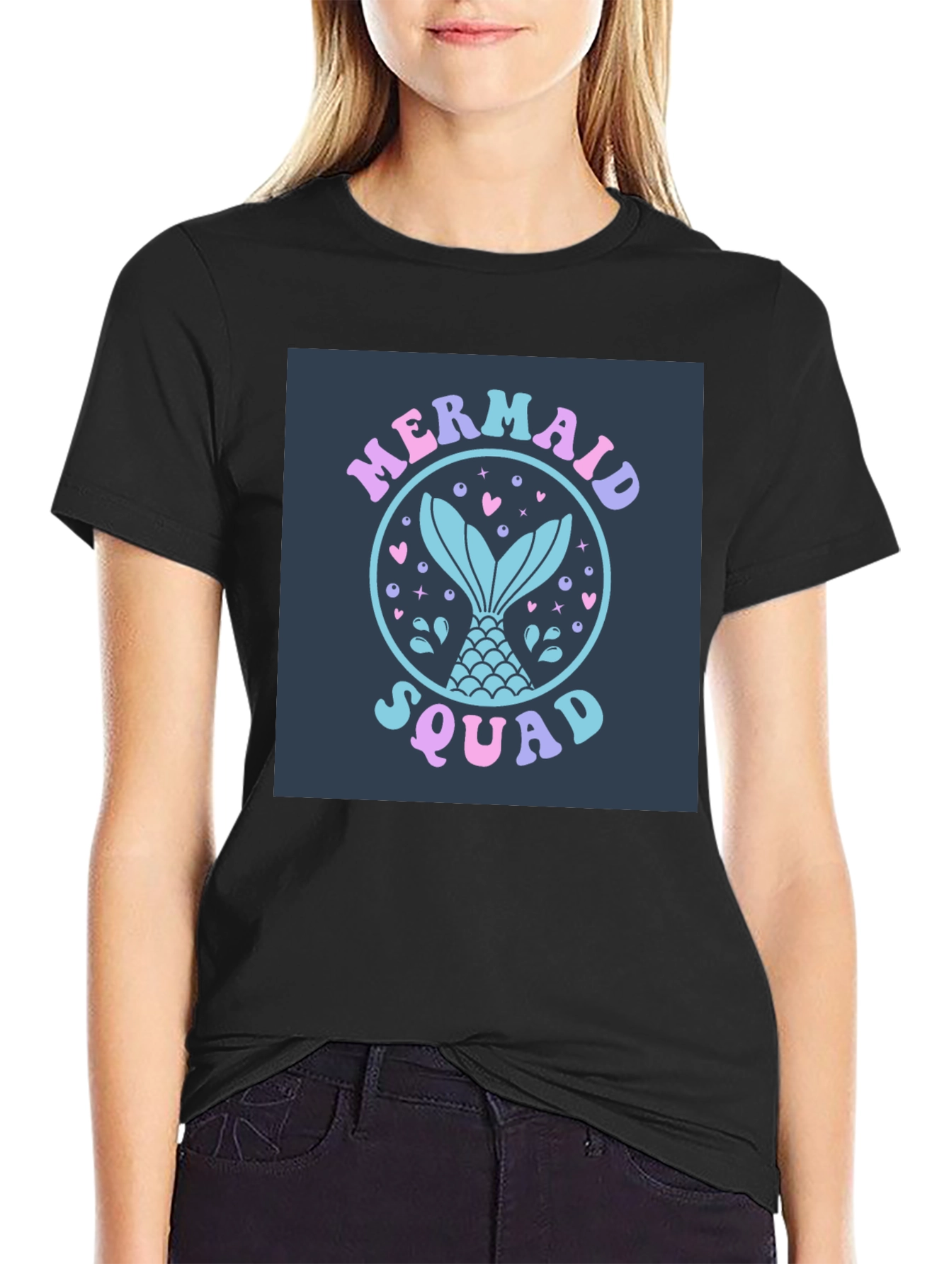 Black Mermaid Squad Graphic Tee - Black Cotton Blend view 2